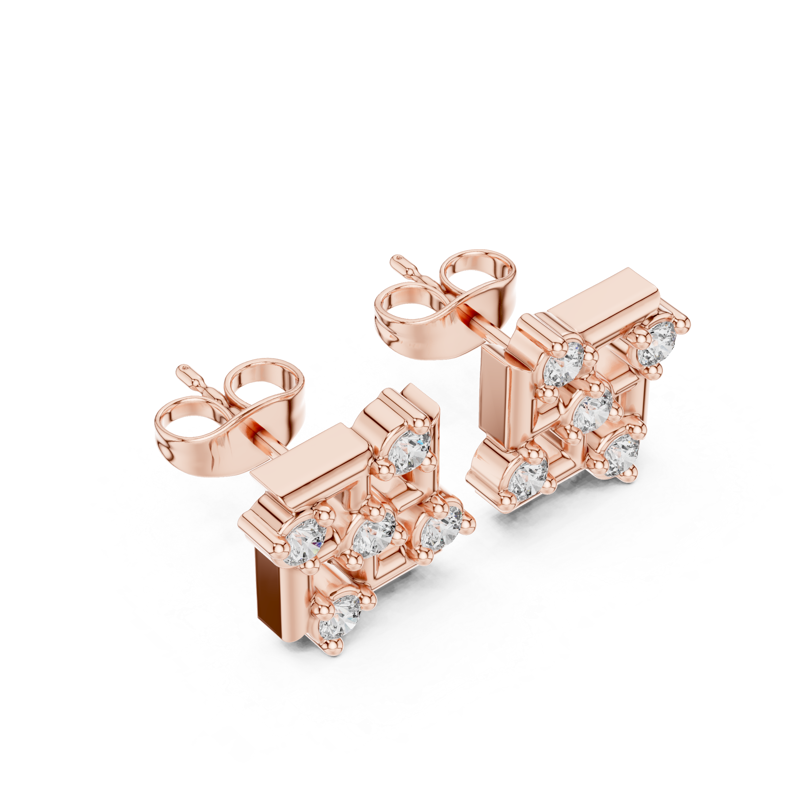 Grid-style diamond cluster stud earrings