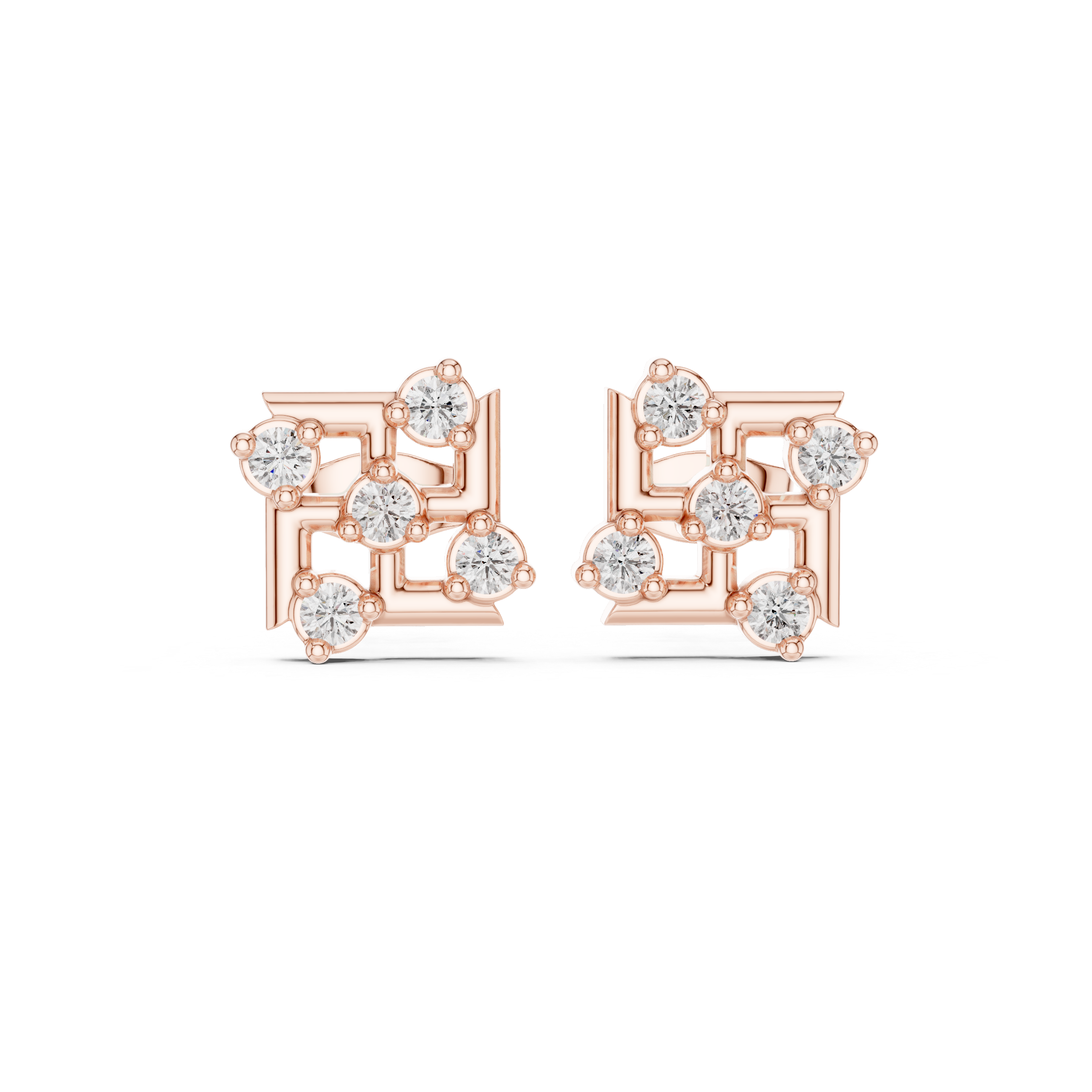 Grid-style diamond cluster stud earrings
