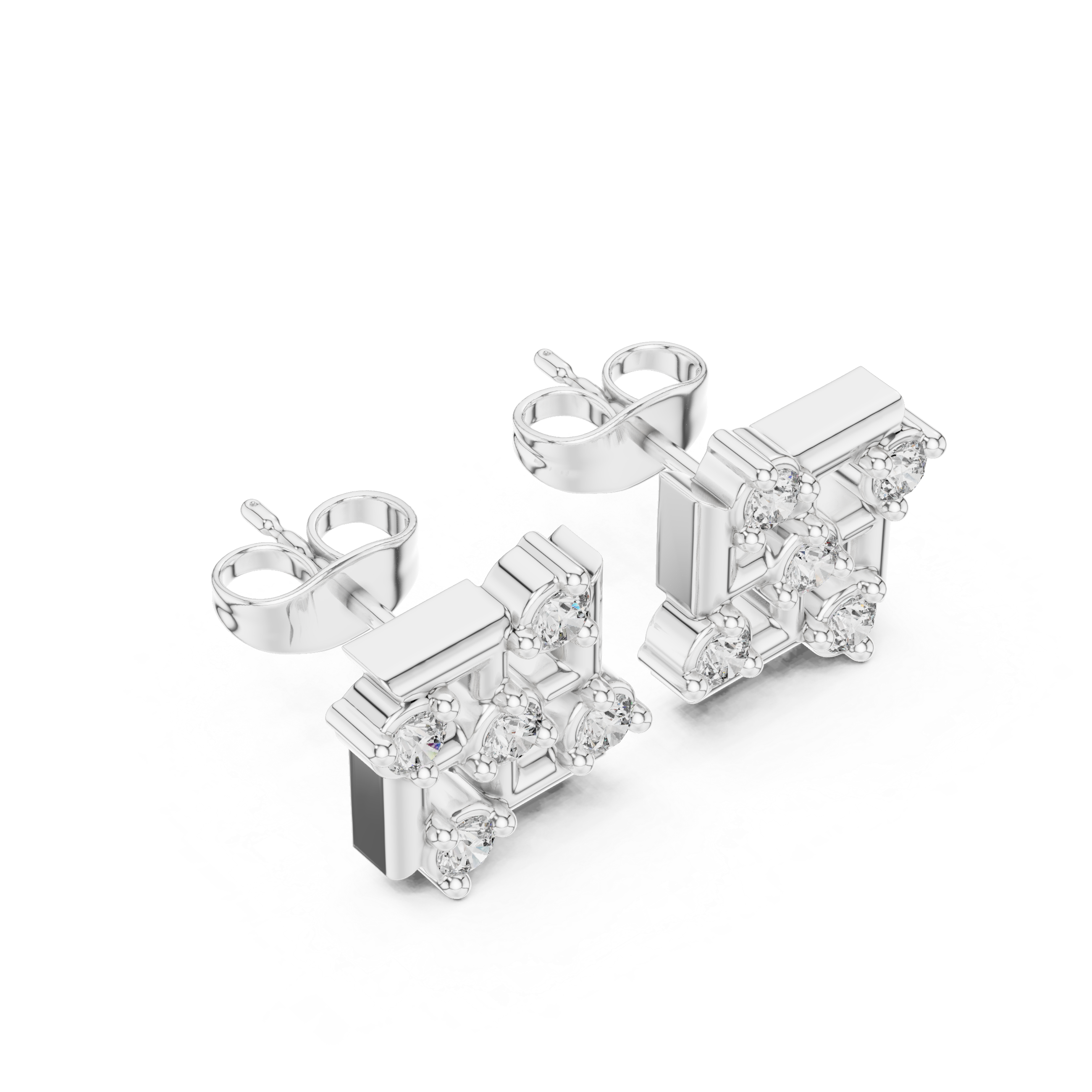 Grid-style diamond cluster stud earrings