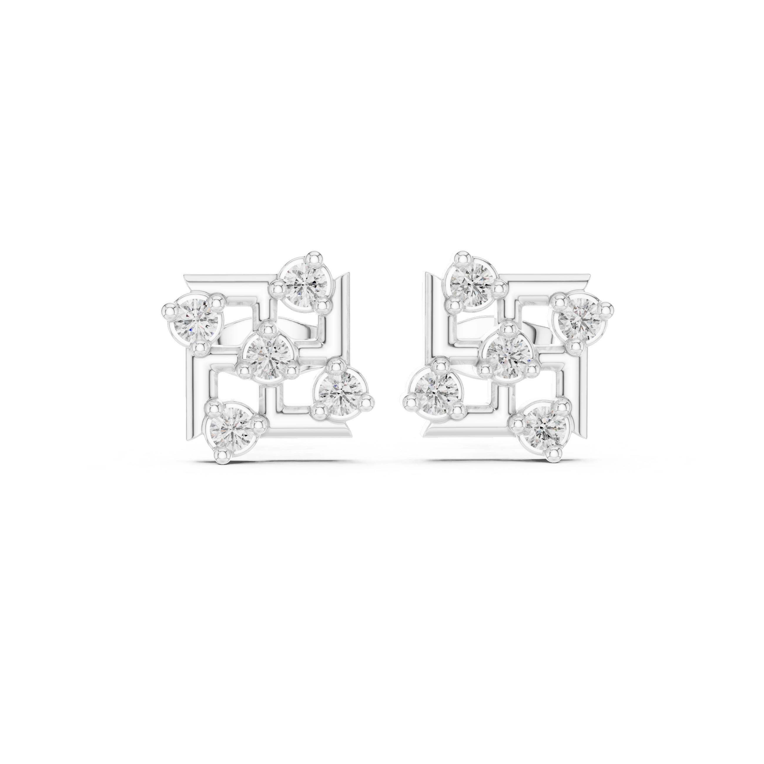 Grid-style diamond cluster stud earrings