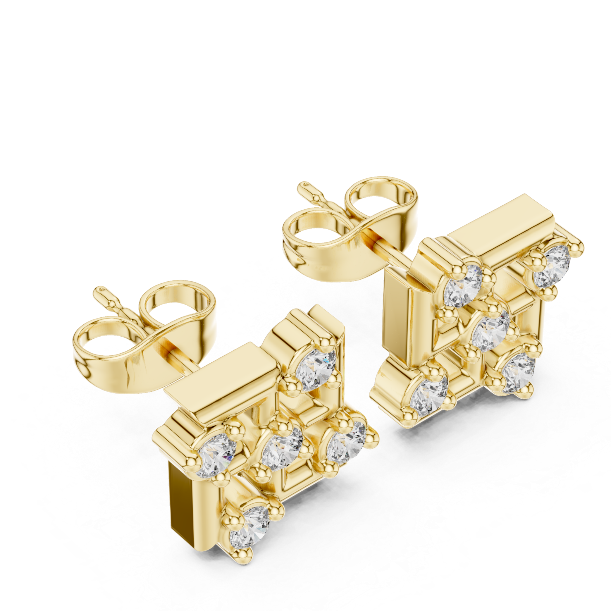 Grid-style diamond cluster stud earrings