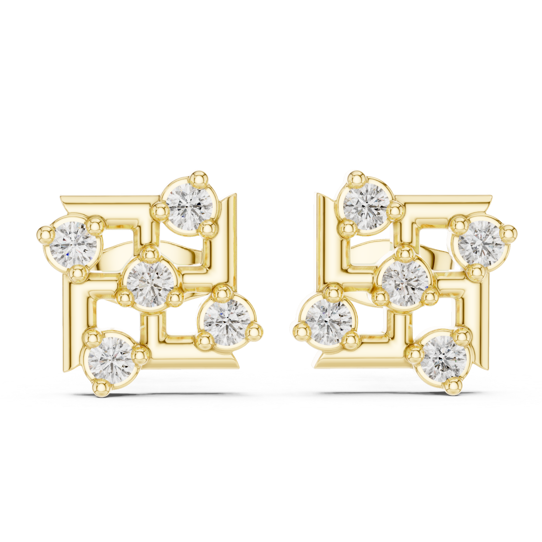 Grid-style diamond cluster stud earrings