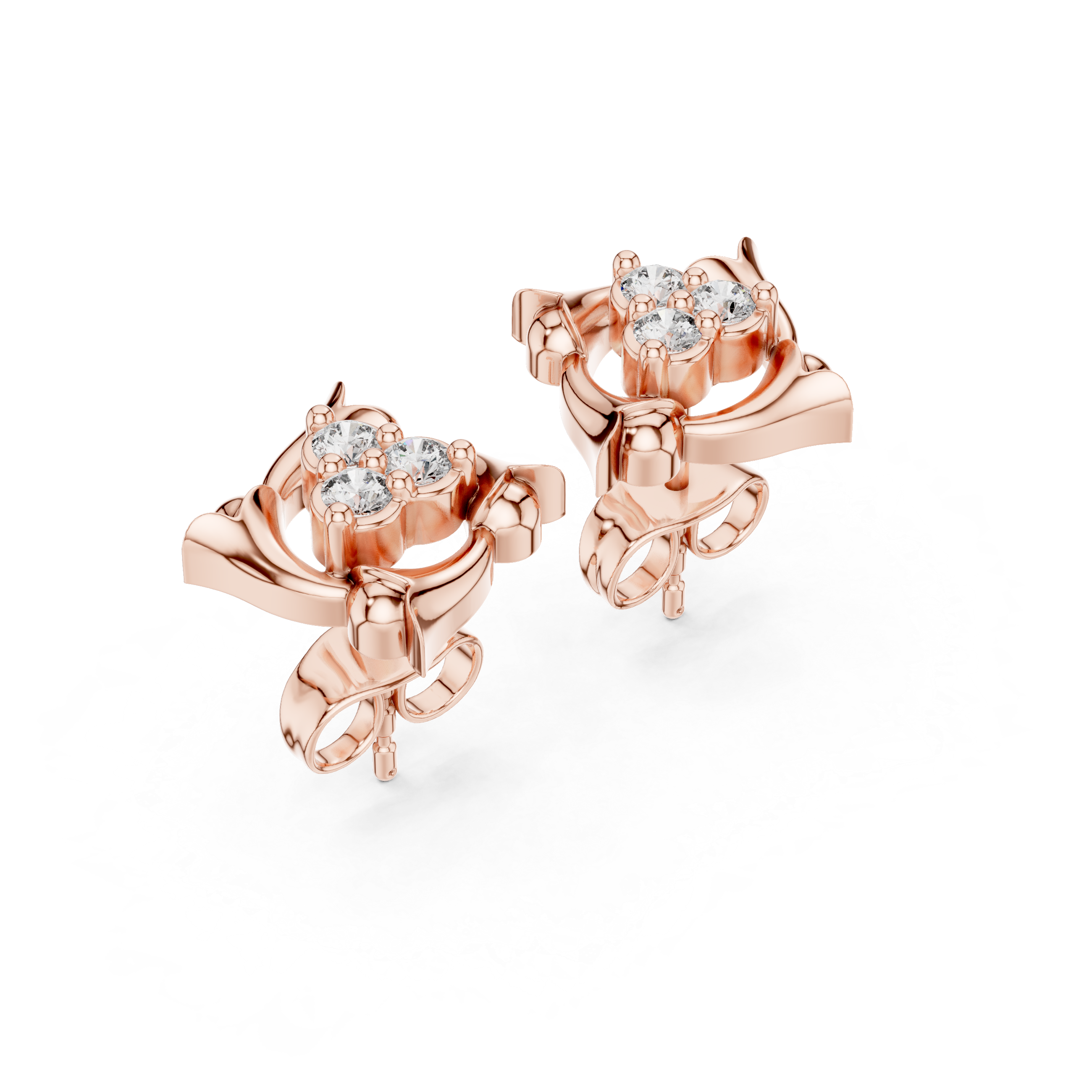 Swirl design diamond cluster stud earrings.