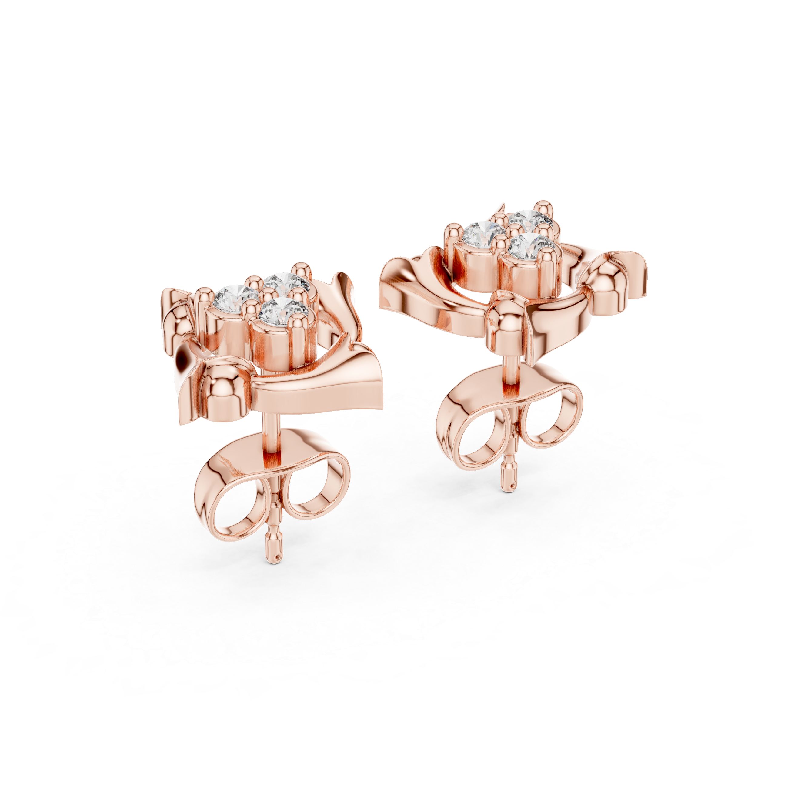 Swirl design diamond cluster stud earrings.