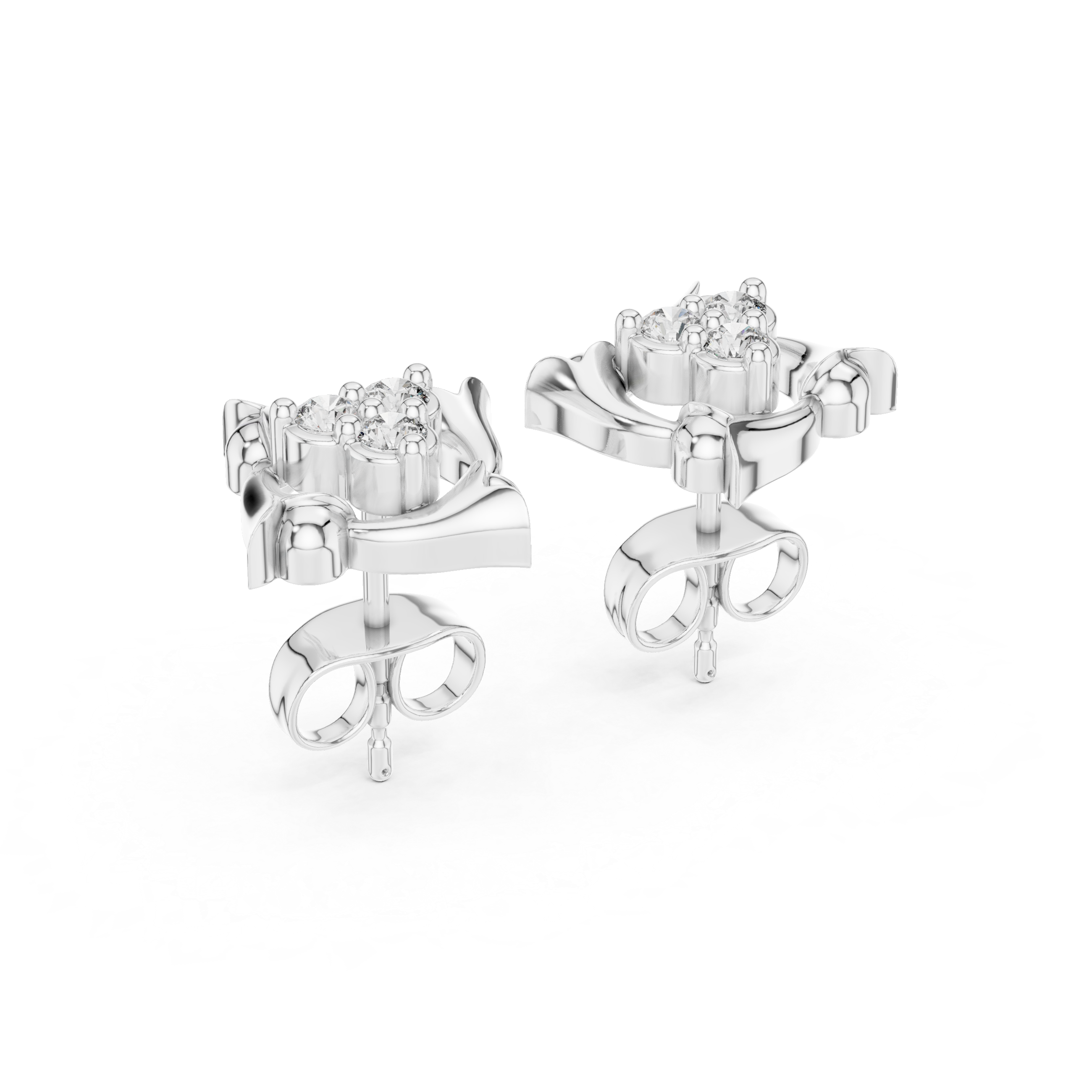 Swirl design diamond cluster stud earrings.