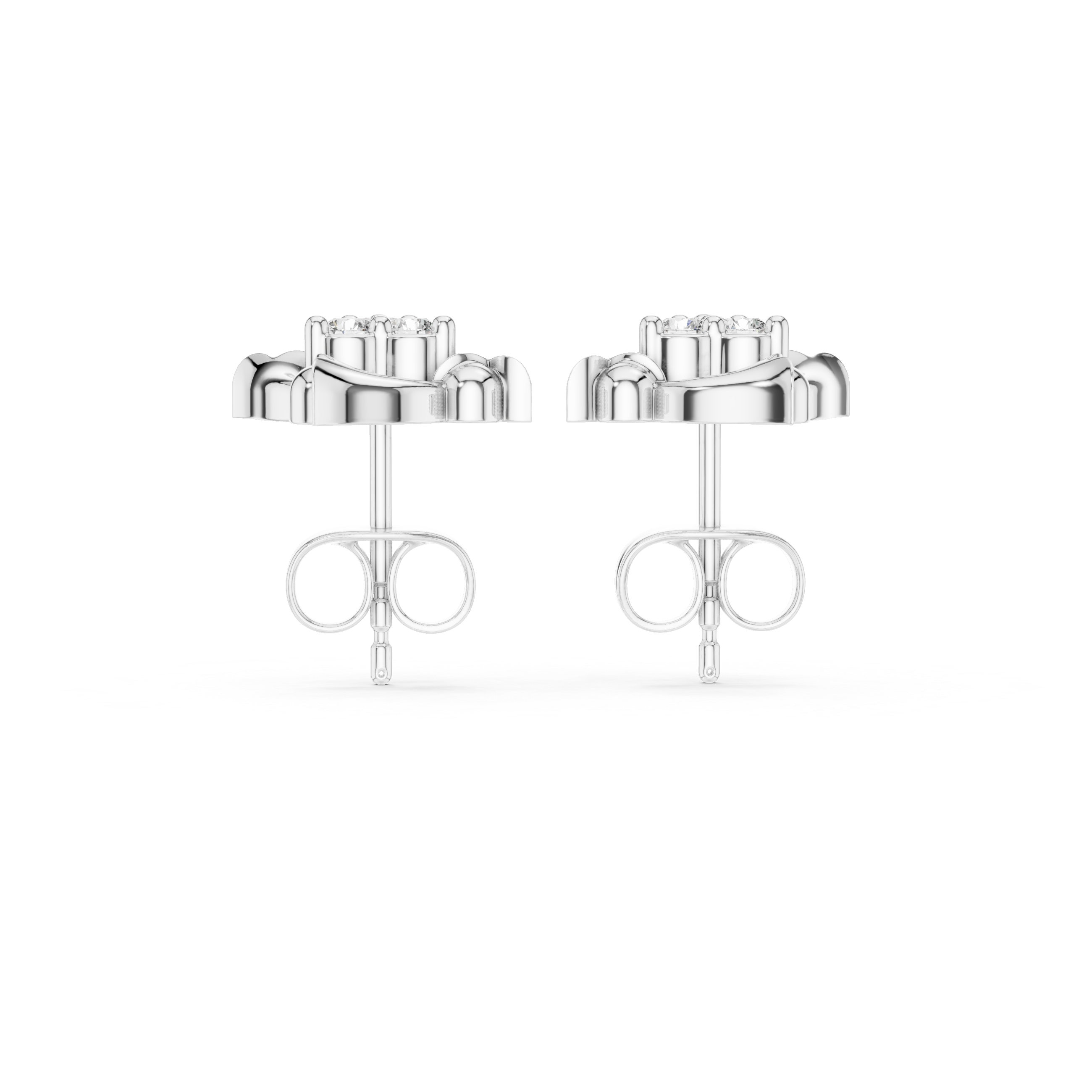 Swirl design diamond cluster stud earrings.