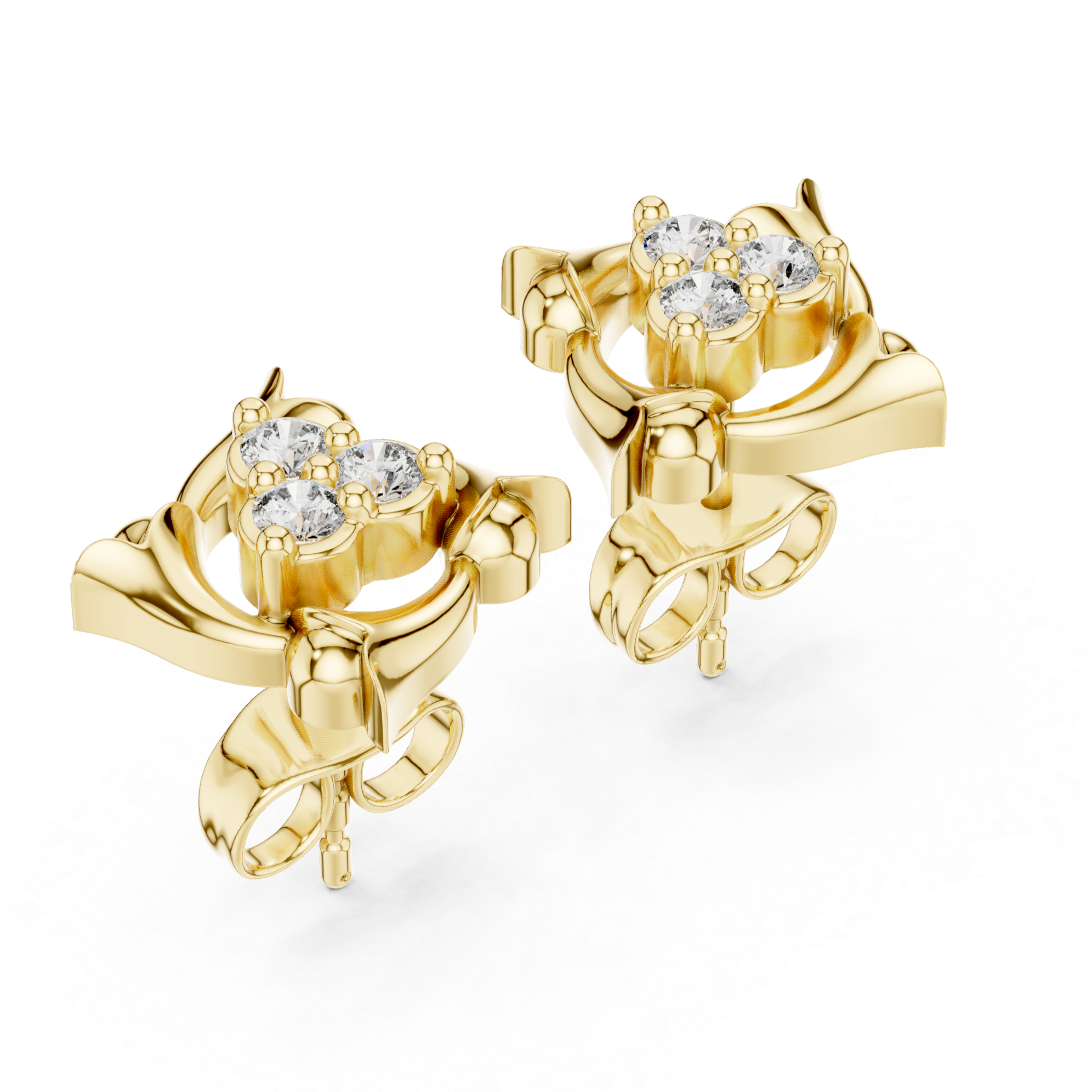 Swirl design diamond cluster stud earrings.