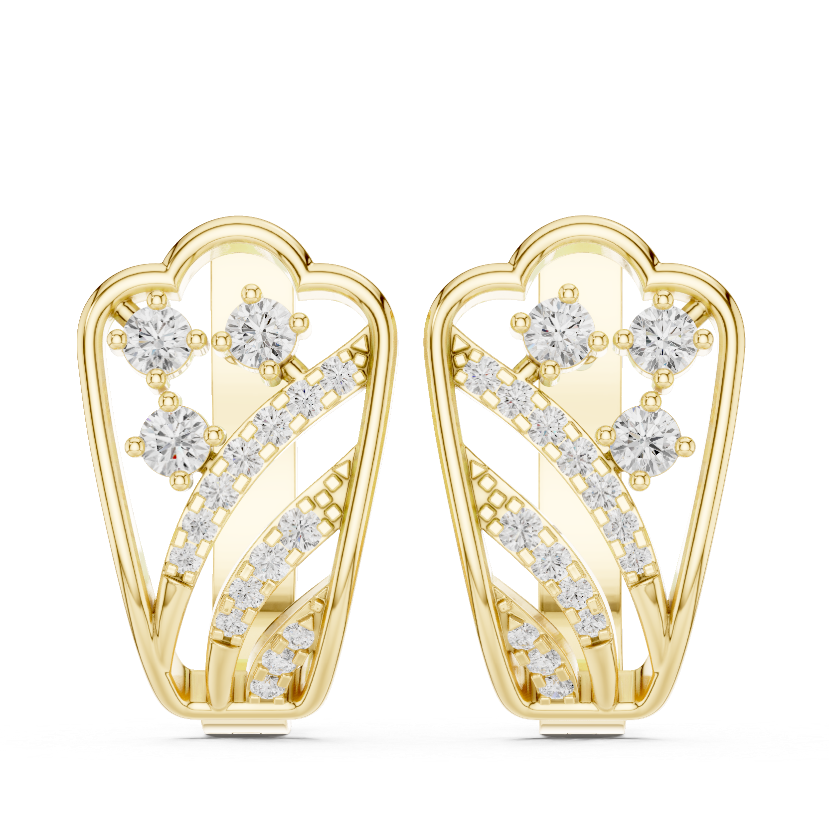 earrings with sweeping diamond accents and floral clusters.