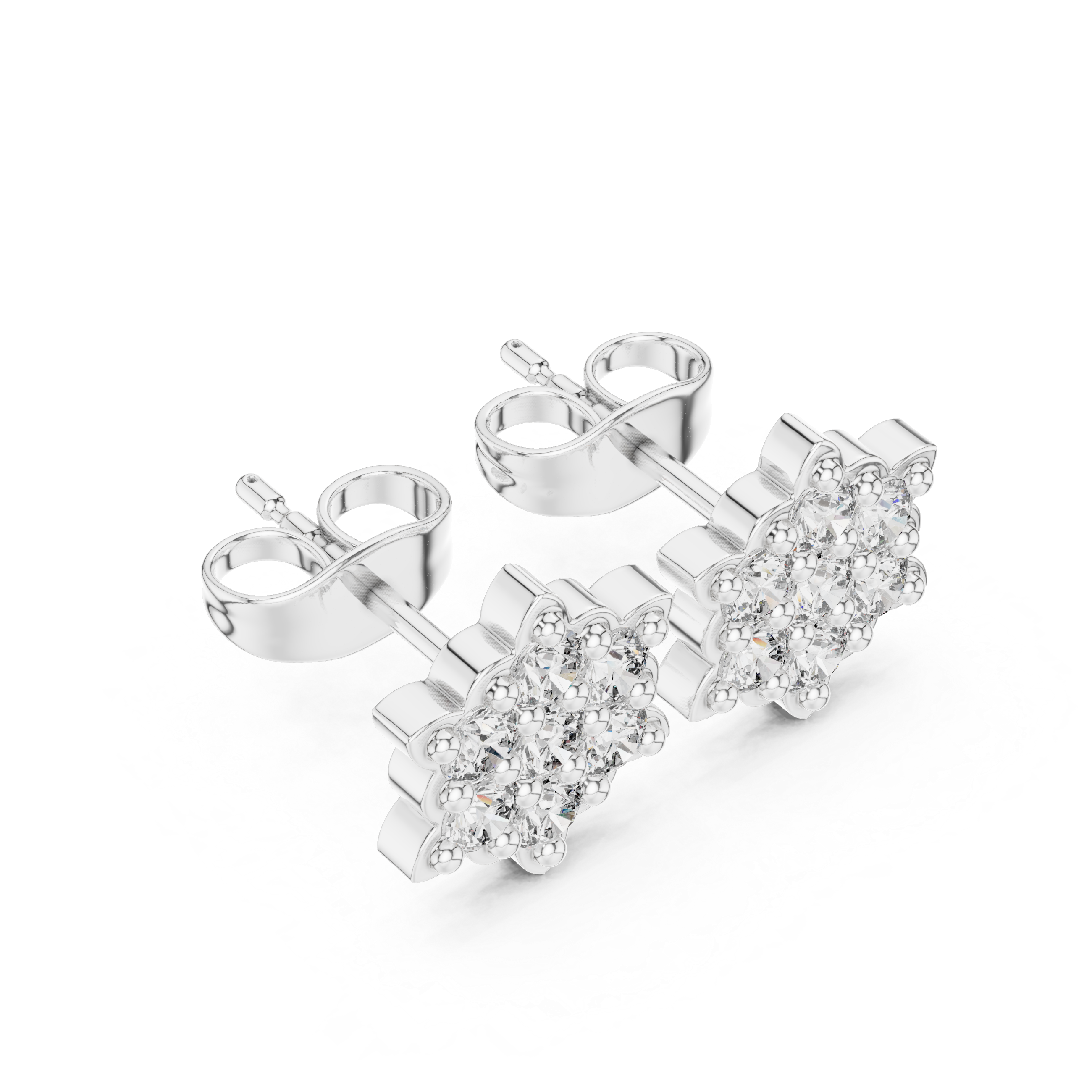 Multi-diamond cluster stud earrings.