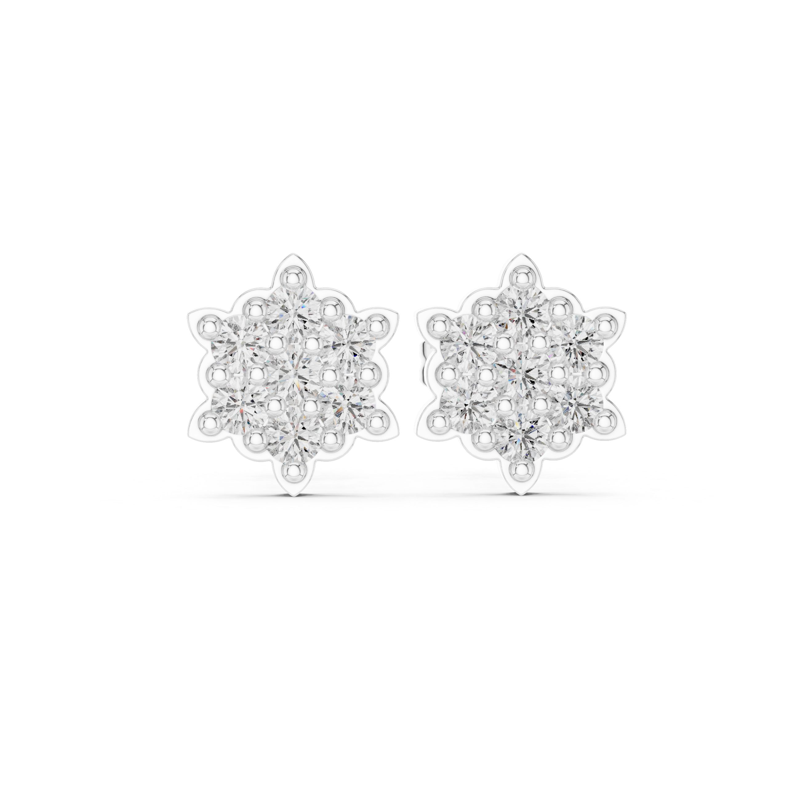 Multi-diamond cluster stud earrings.