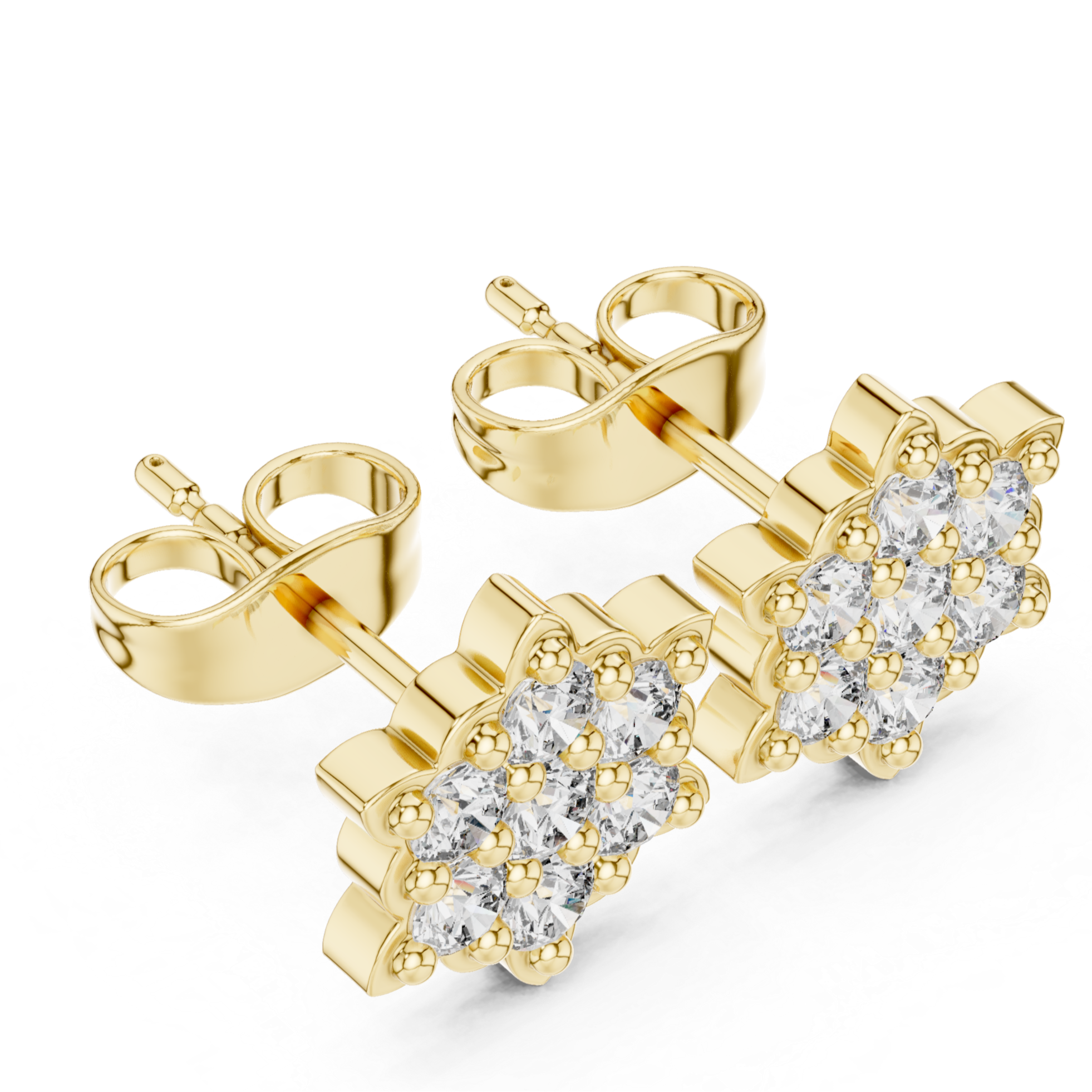 Multi-diamond cluster stud earrings.