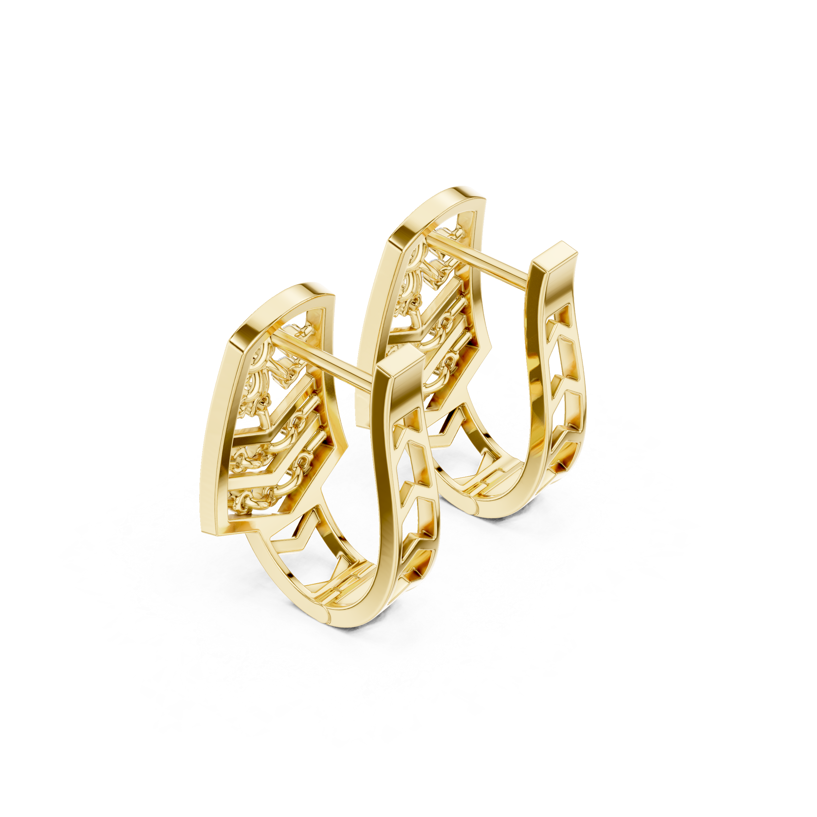 chevron-cutouts and cascading diamond clusters.