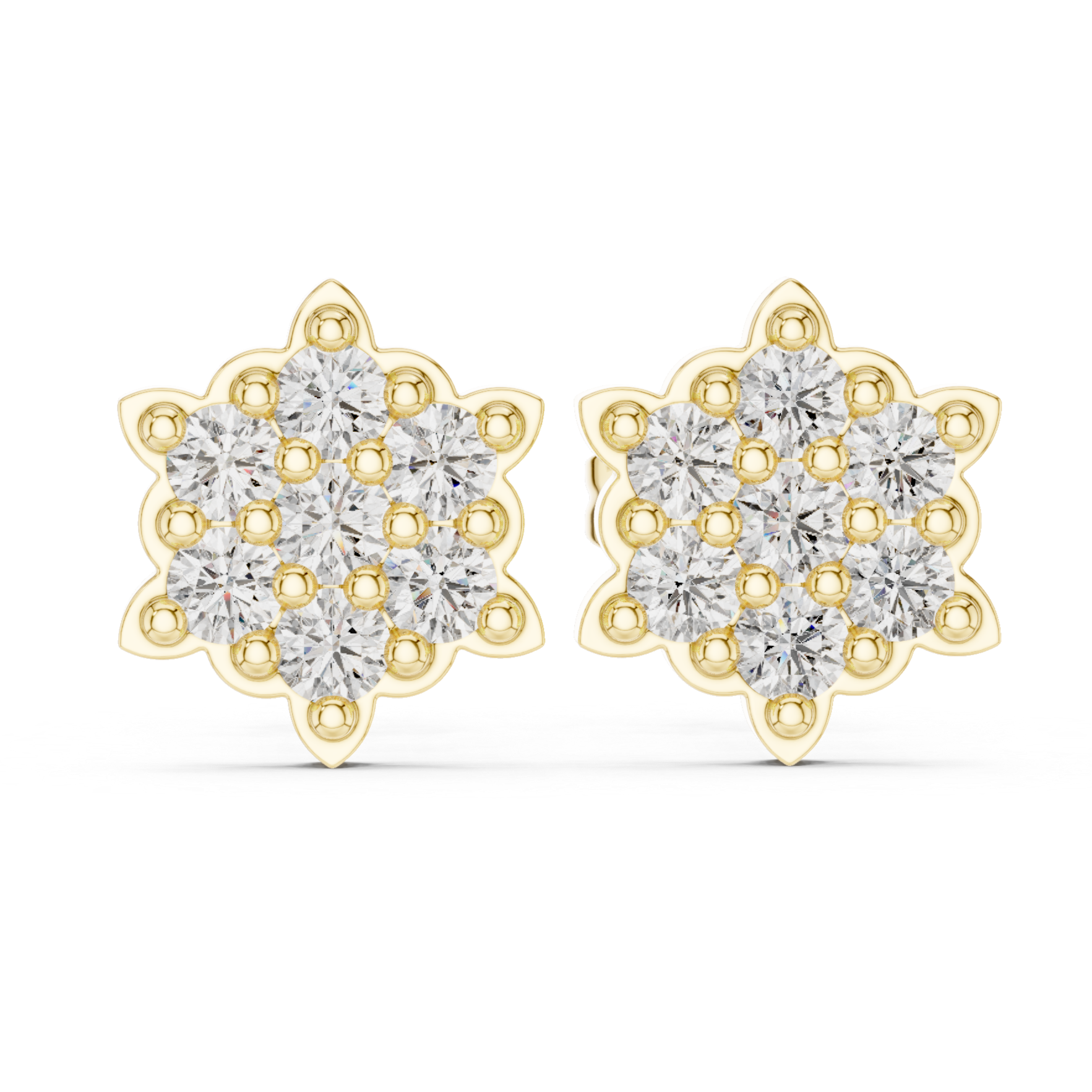 Multi-diamond cluster stud earrings.