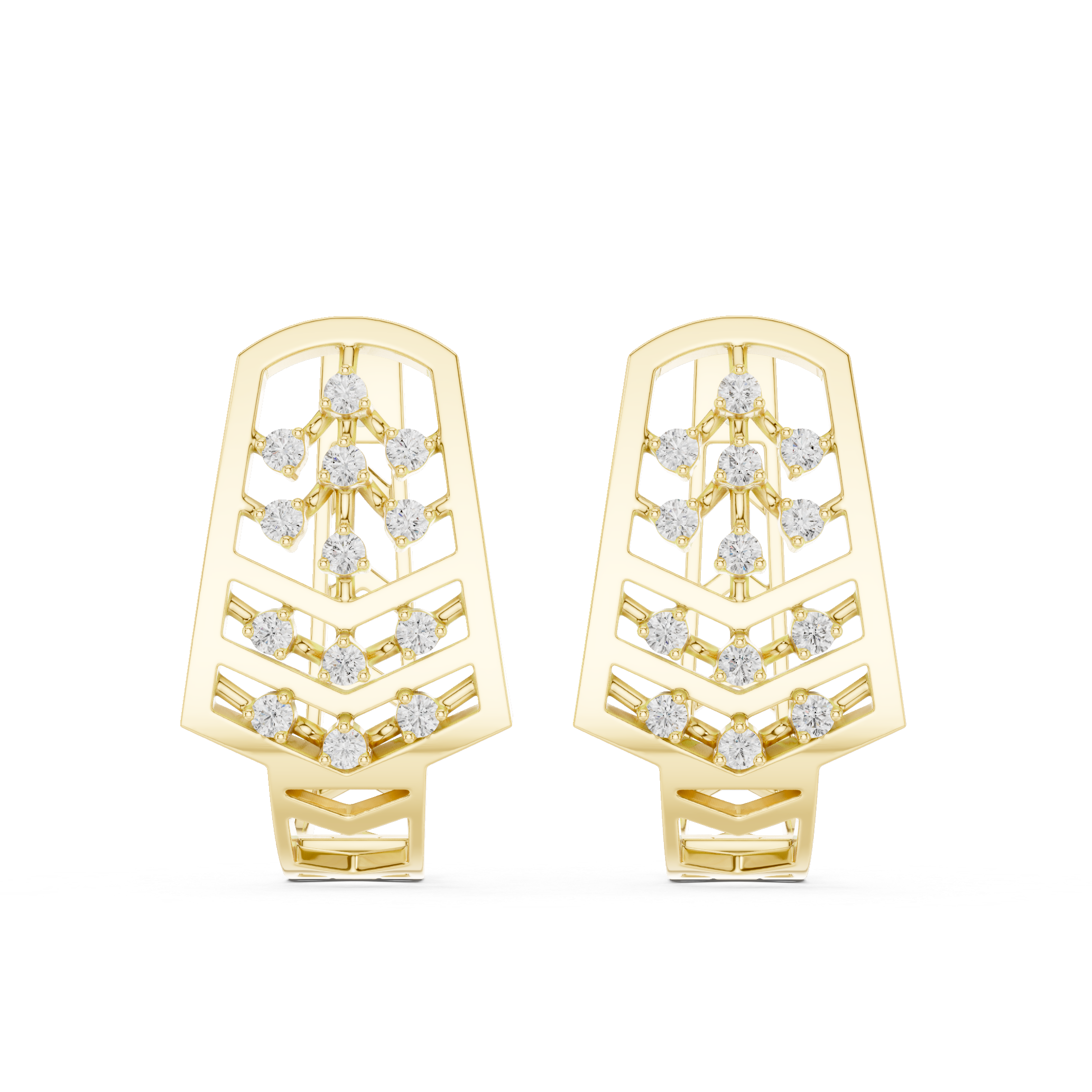 chevron-cutouts and cascading diamond clusters.