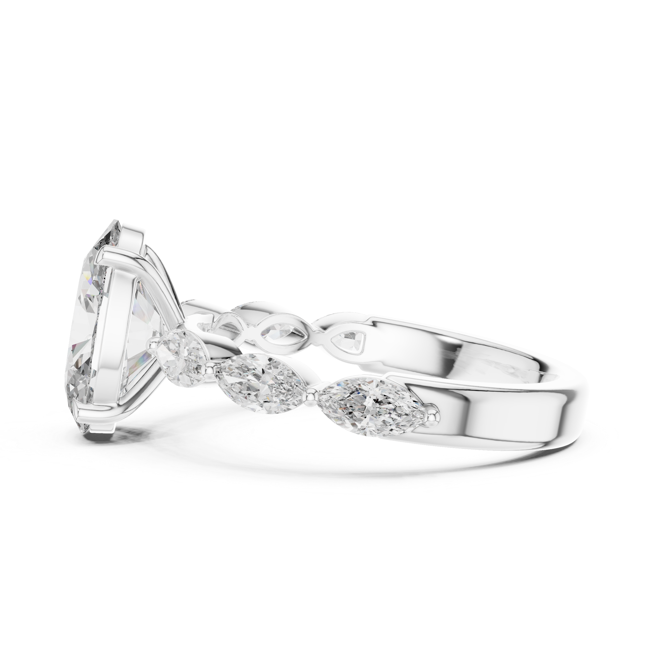 Oval-Cut Diamond Engagement Ring with Marquise-Cut Diamond Band.