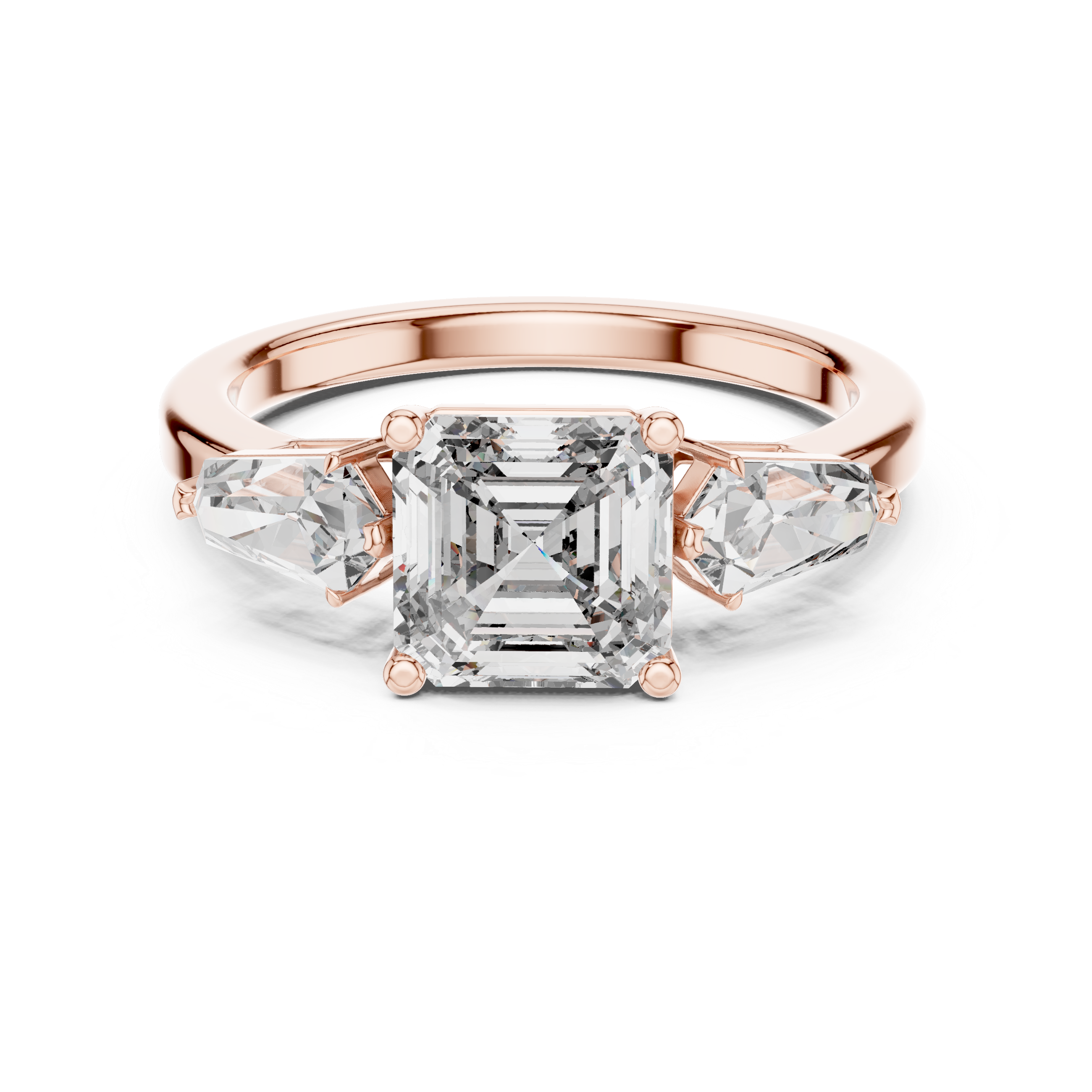 Three-Stone Emerald-Cut Diamond Engagement Ring.