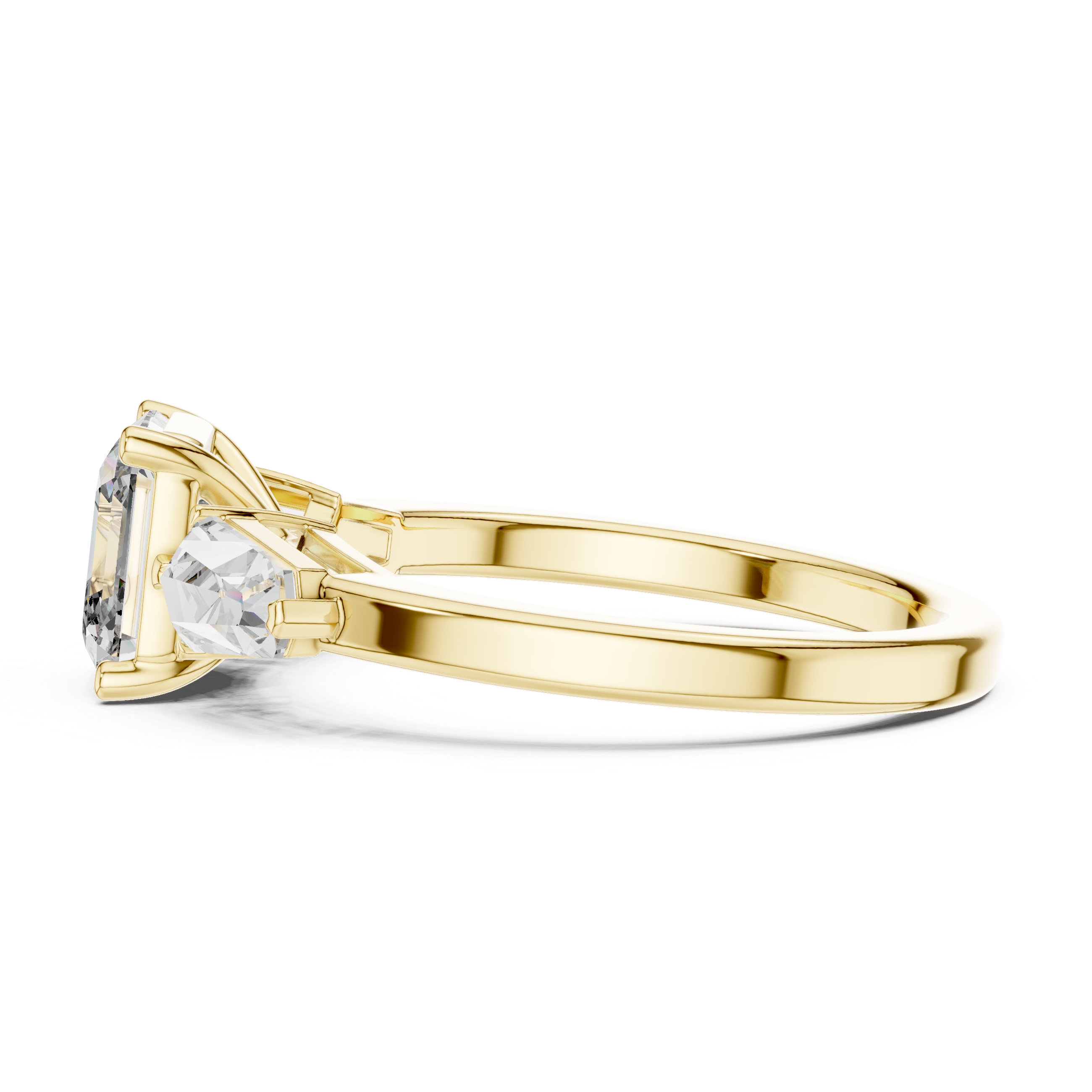 Three-Stone Emerald-Cut Diamond Engagement Ring.