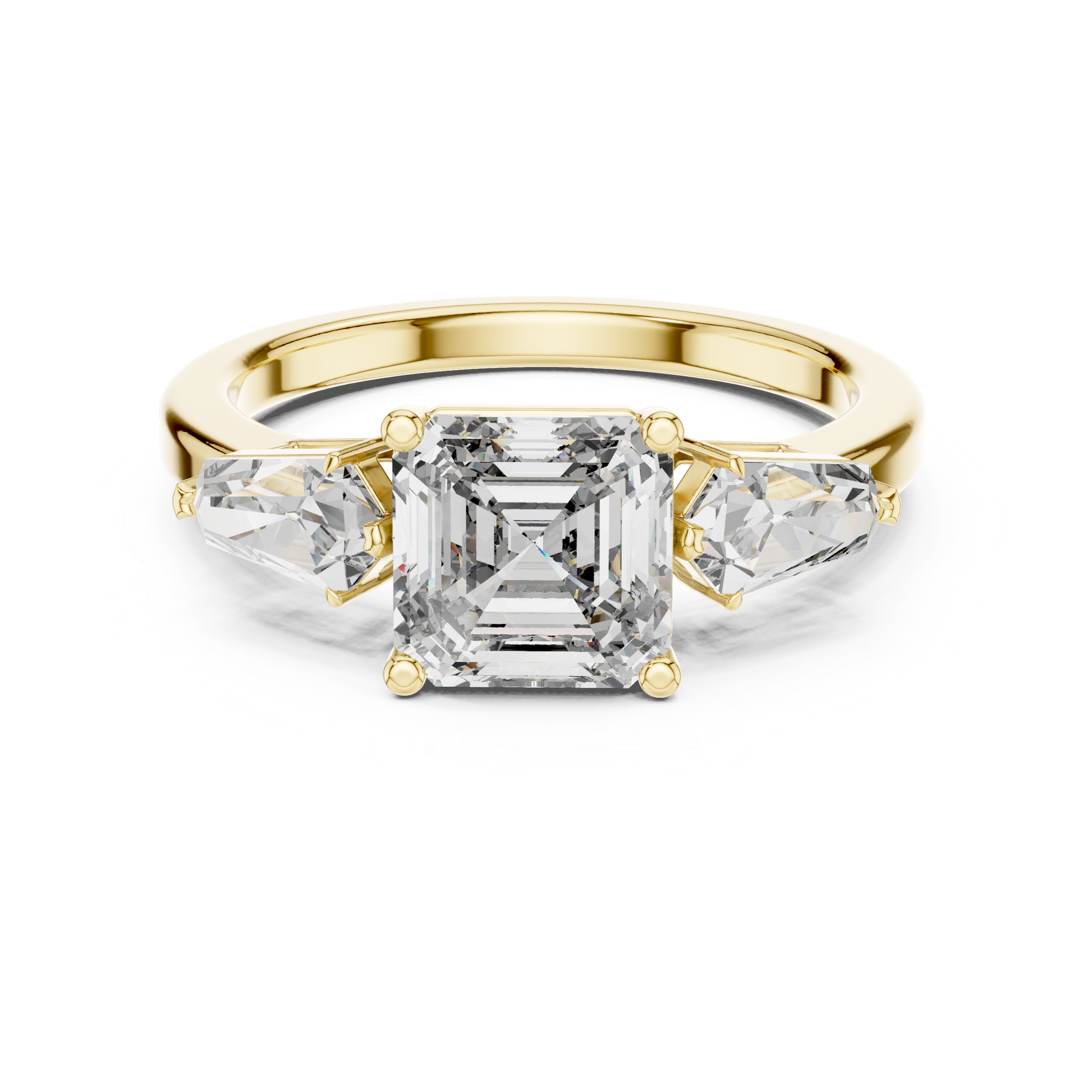 Three-Stone Emerald-Cut Diamond Engagement Ring.