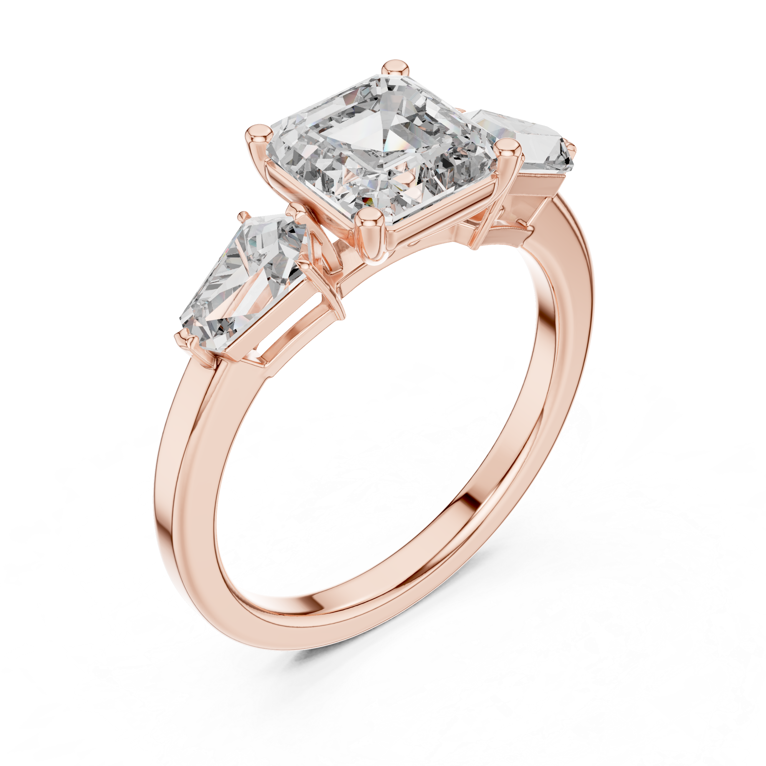 Three-Stone Emerald-Cut Diamond Engagement Ring.