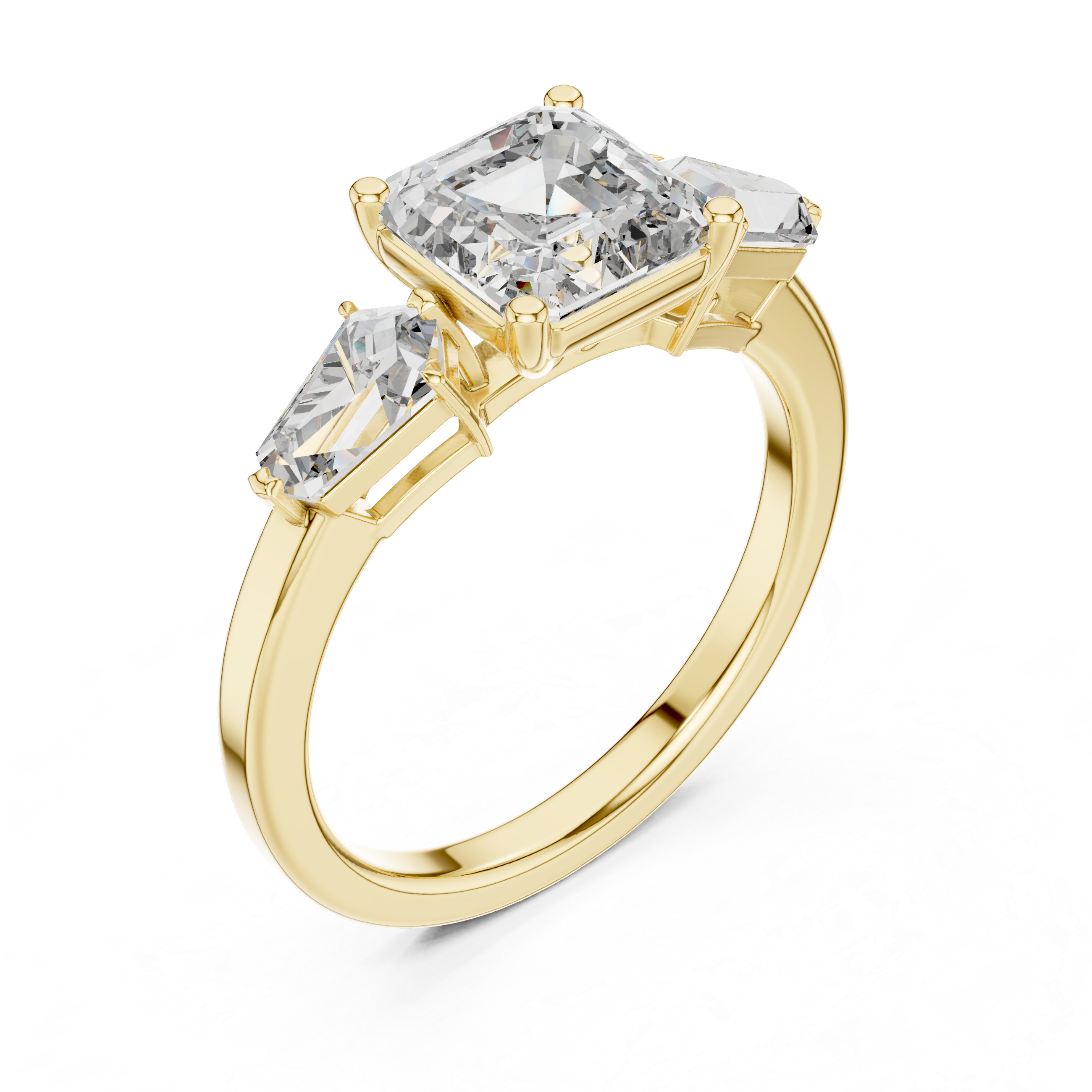 Three-Stone Emerald-Cut Diamond Engagement Ring.