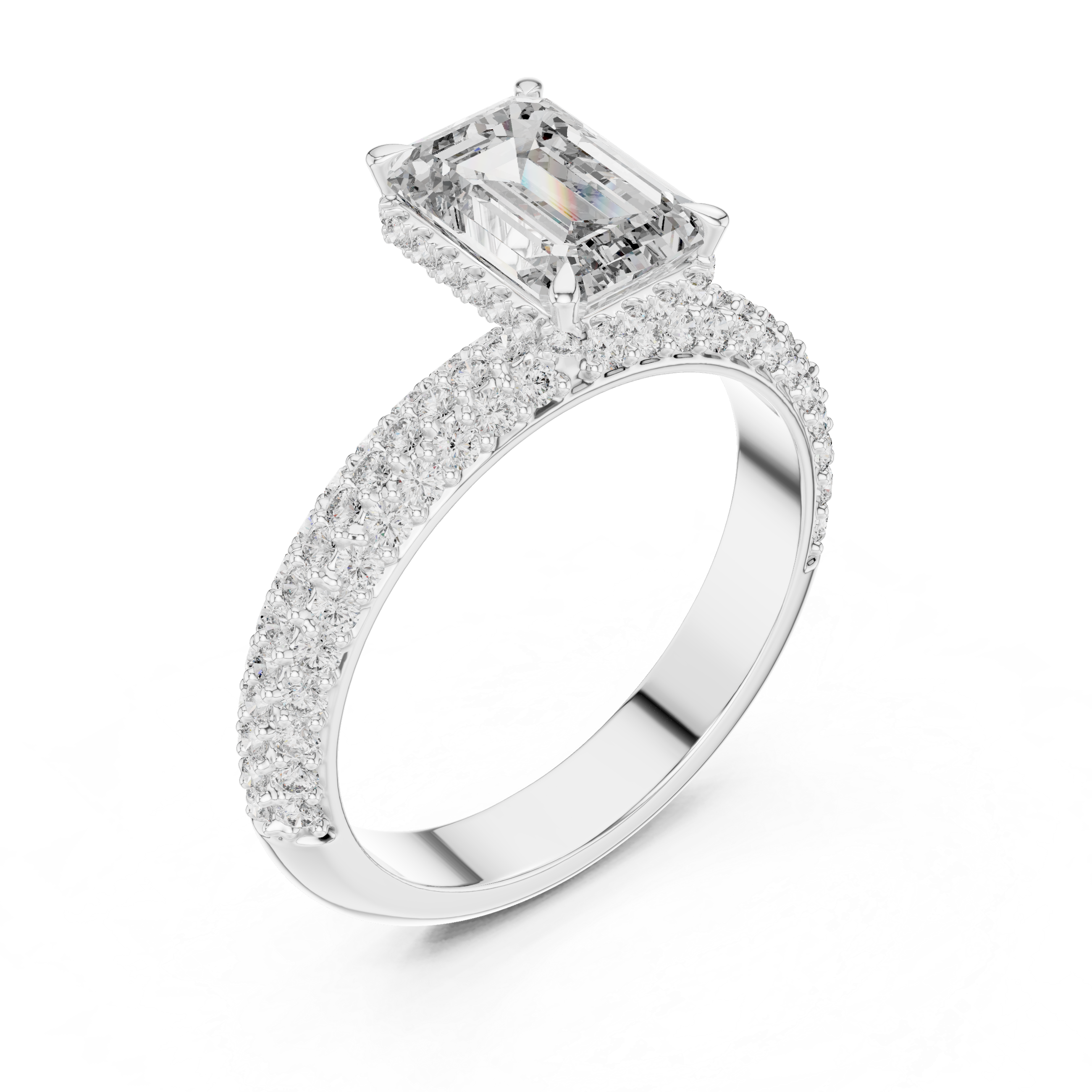 Emerald-Cut Diamond Pav? Engagement Ring.