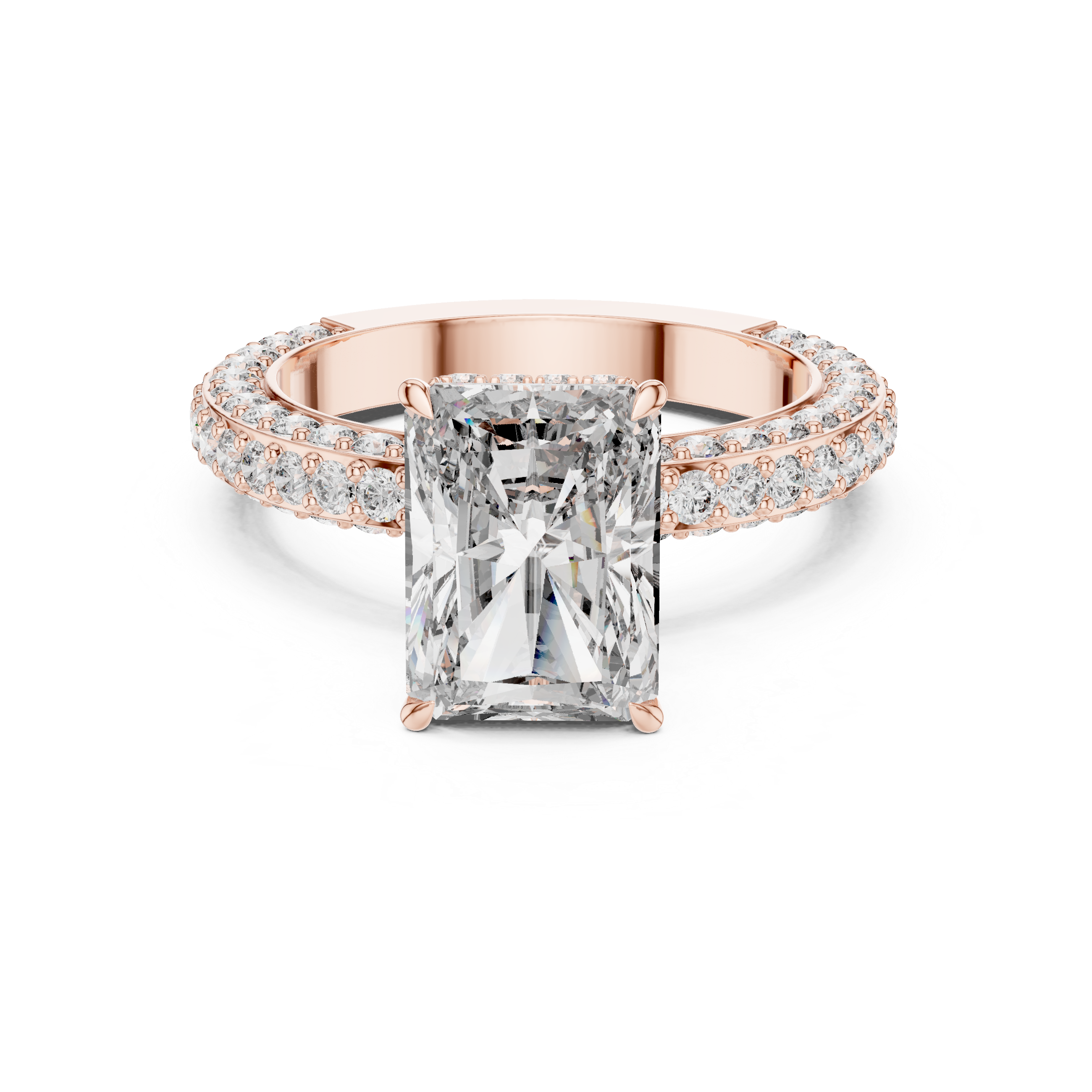 Emerald-Cut Halo Engagement Ring with Double Pav? Band.