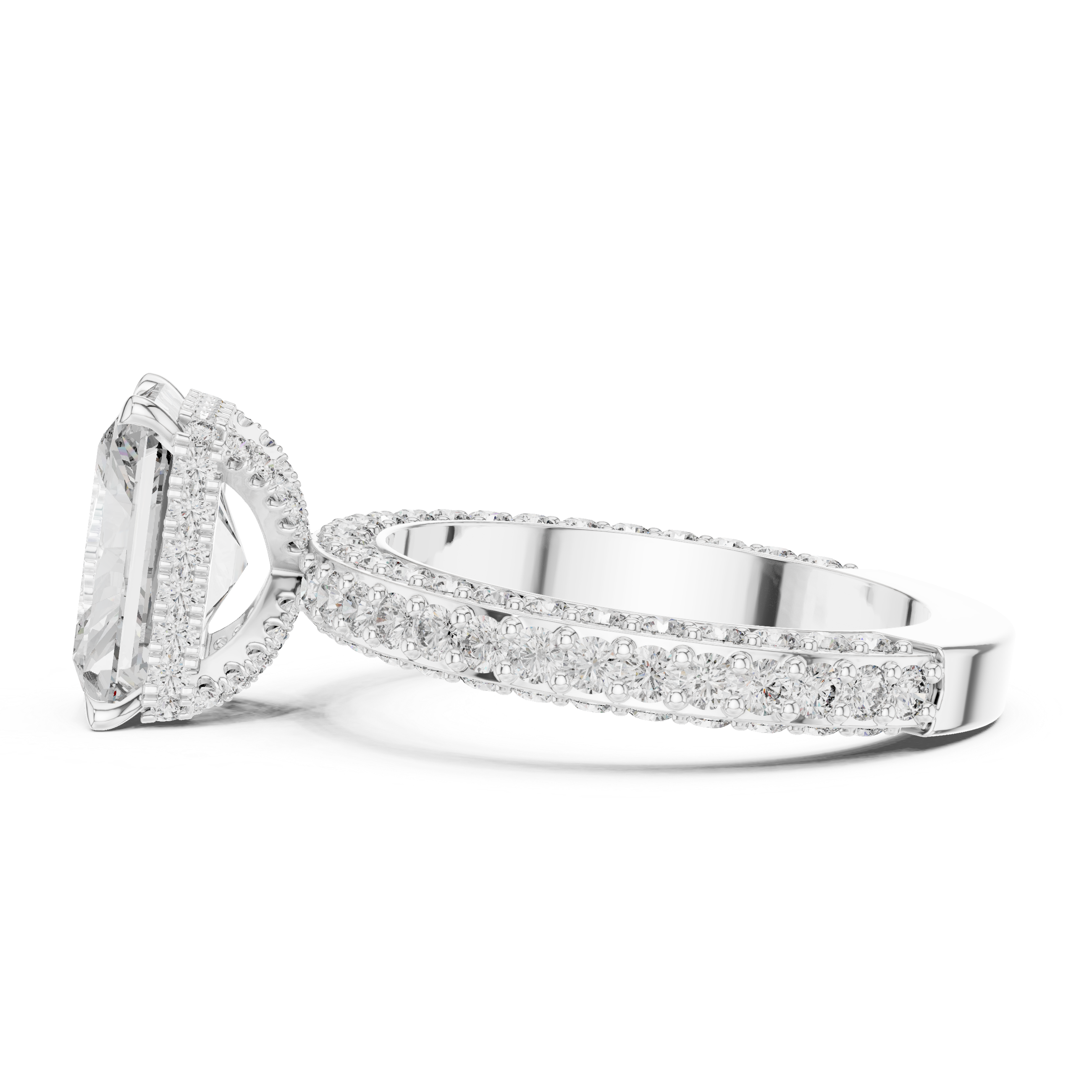 Emerald-Cut Halo Engagement Ring with Double Pav? Band.