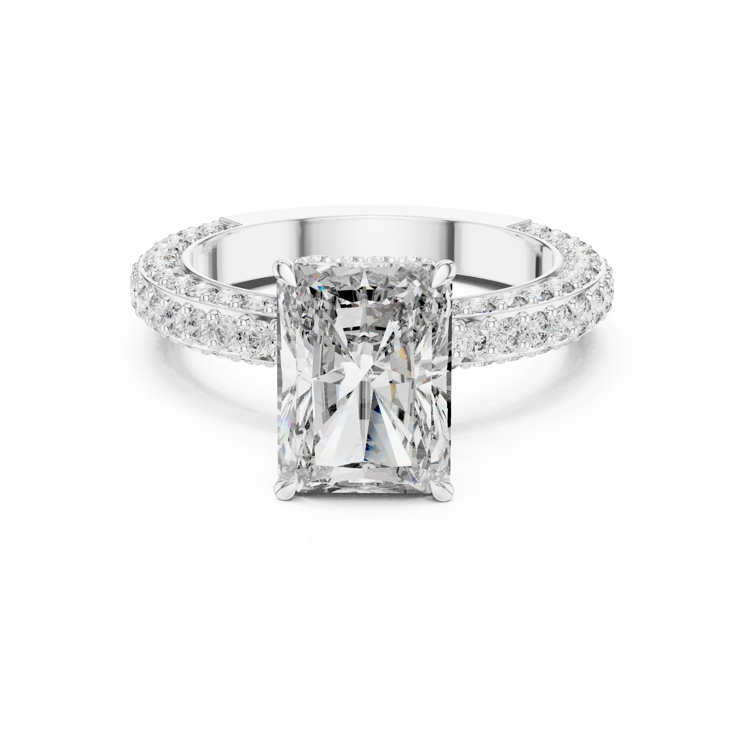Emerald-Cut Halo Engagement Ring with Double Pav? Band.