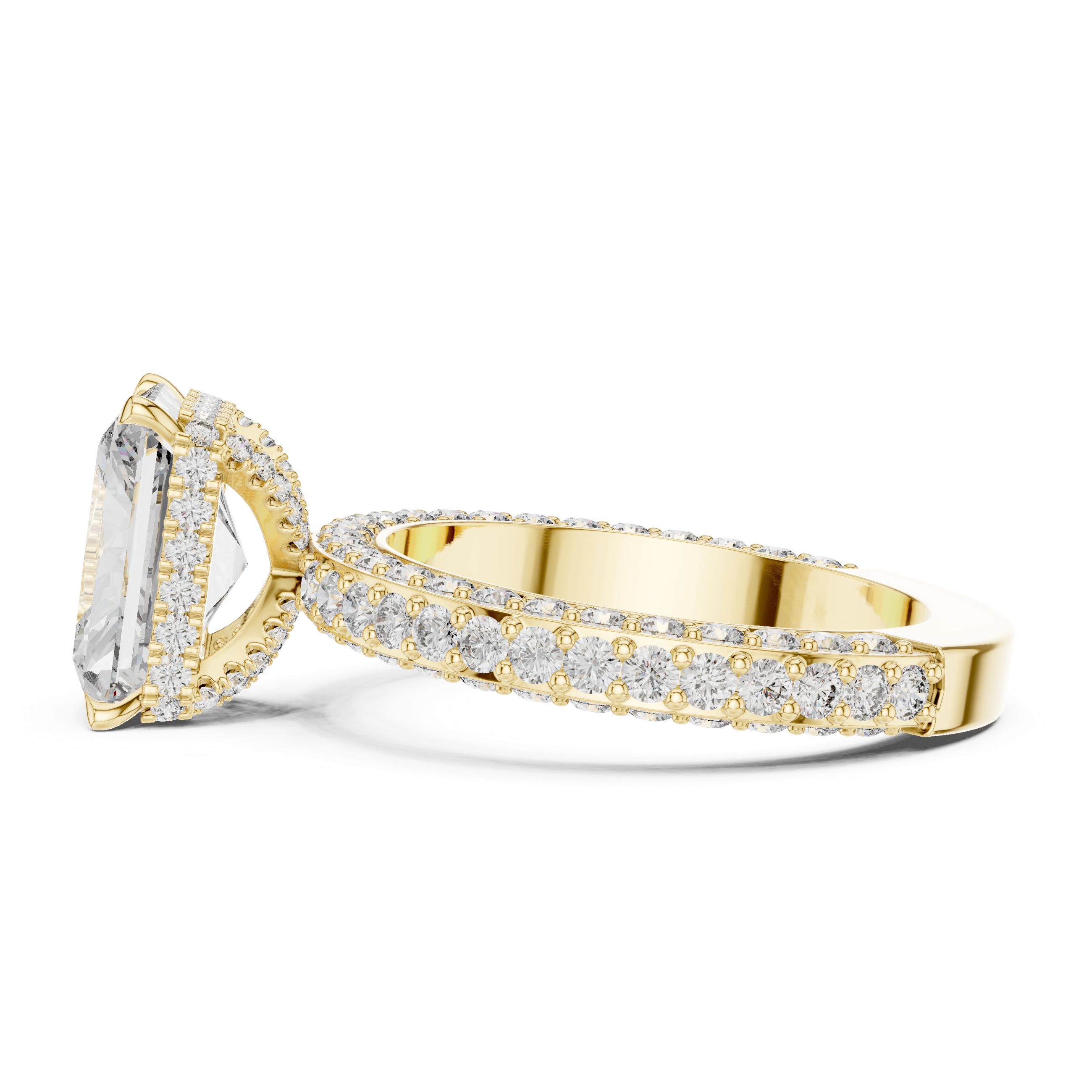 Emerald-Cut Halo Engagement Ring with Double Pav? Band.
