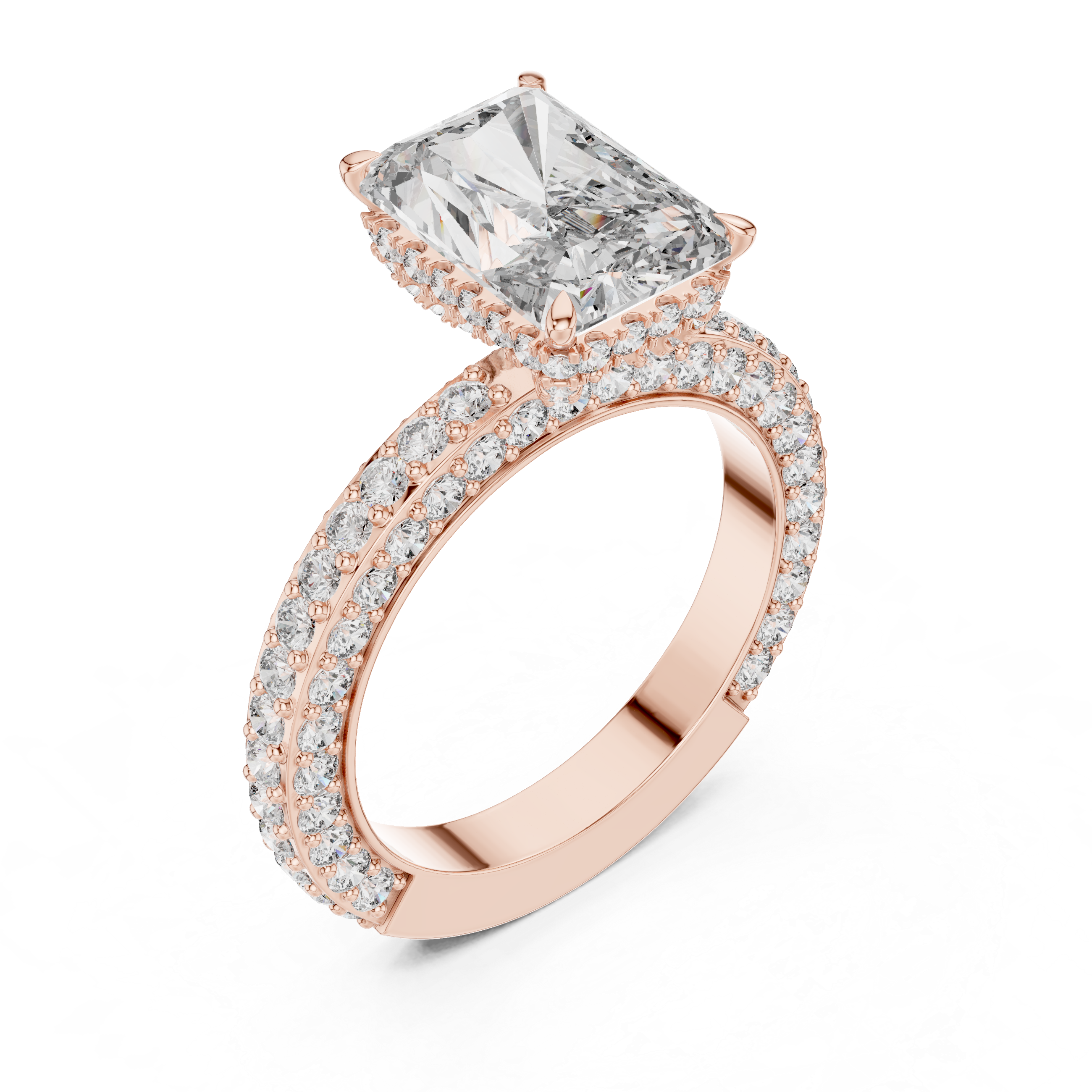 Emerald-Cut Halo Engagement Ring with Double Pav? Band.