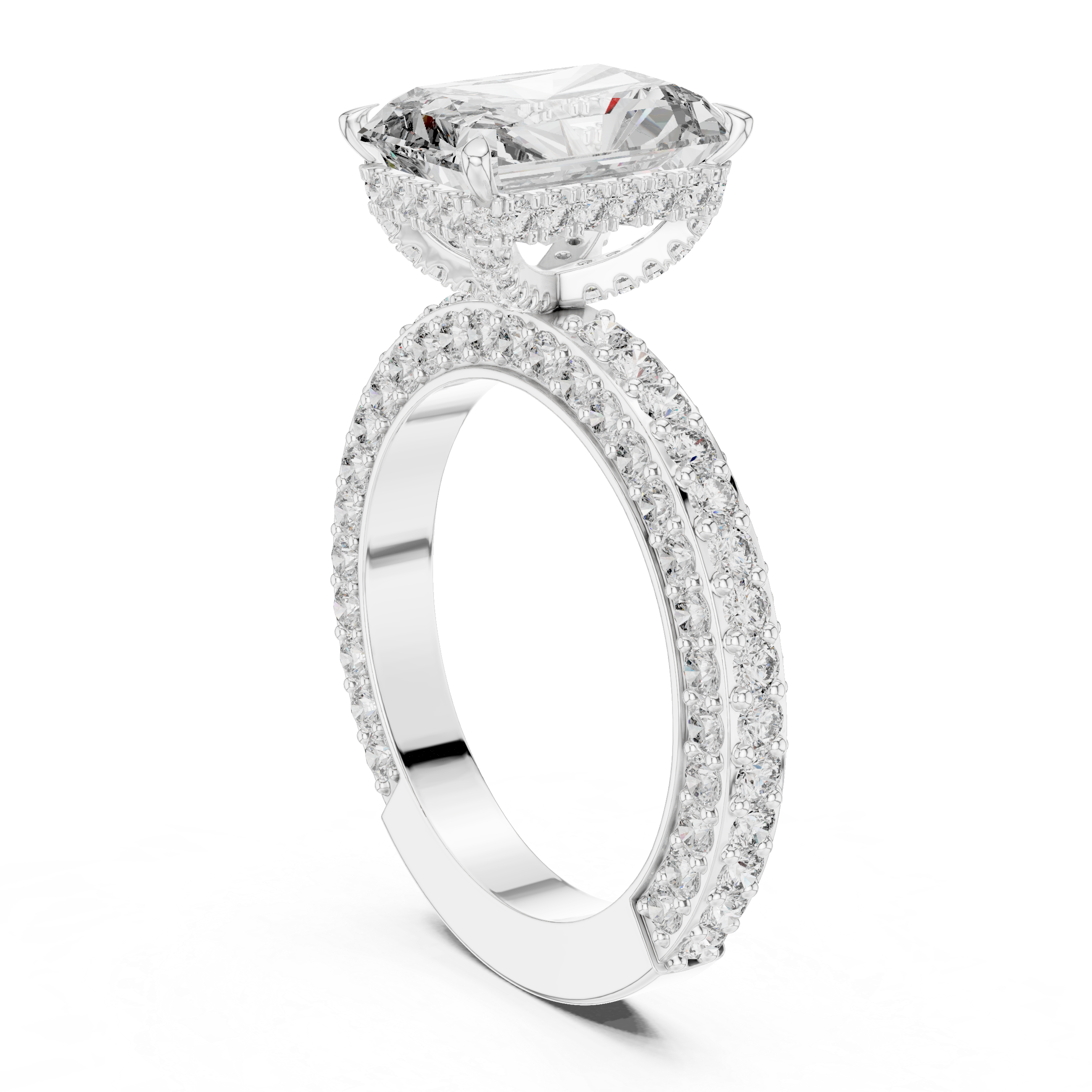 Emerald-Cut Halo Engagement Ring with Double Pav? Band.