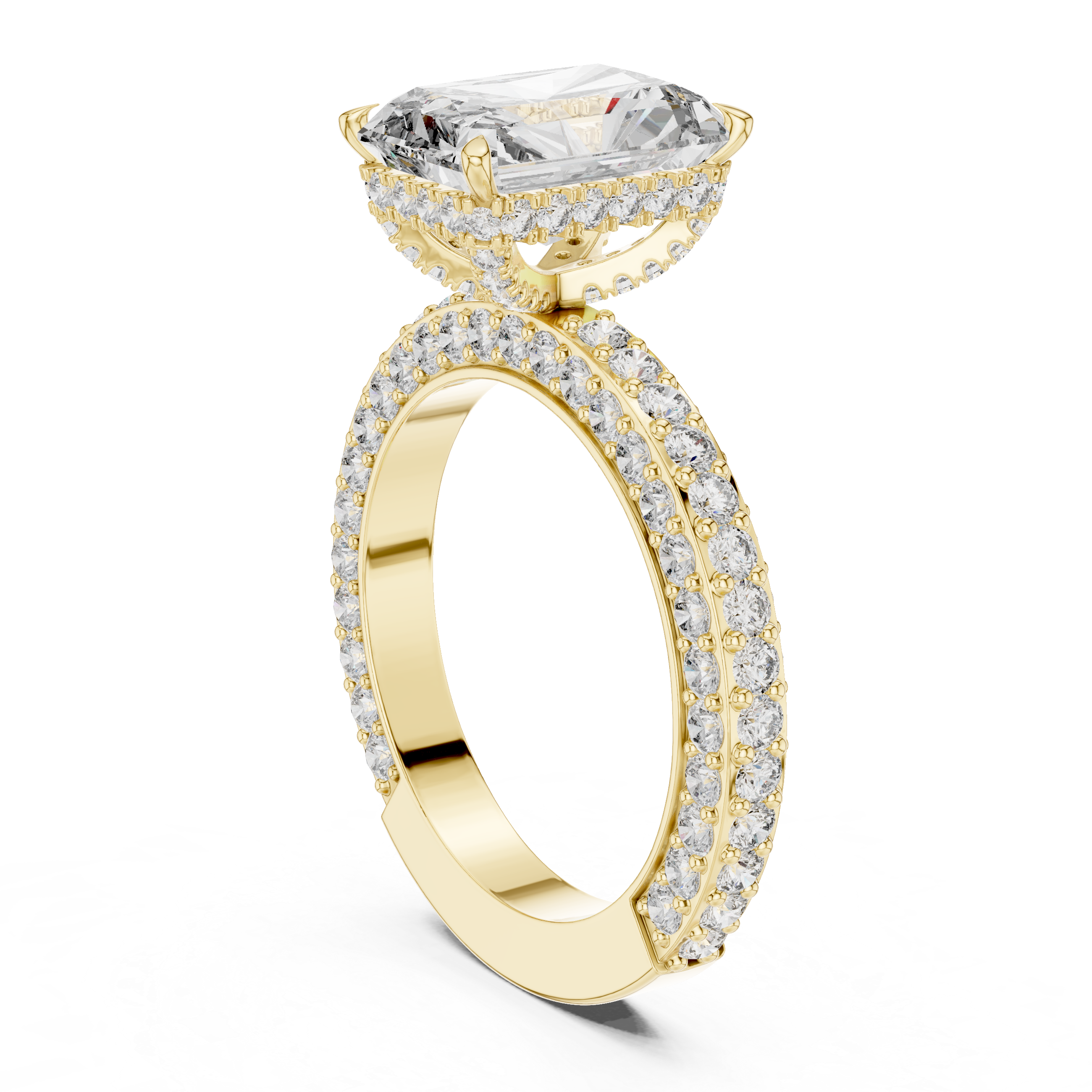 Emerald-Cut Halo Engagement Ring with Double Pav? Band.
