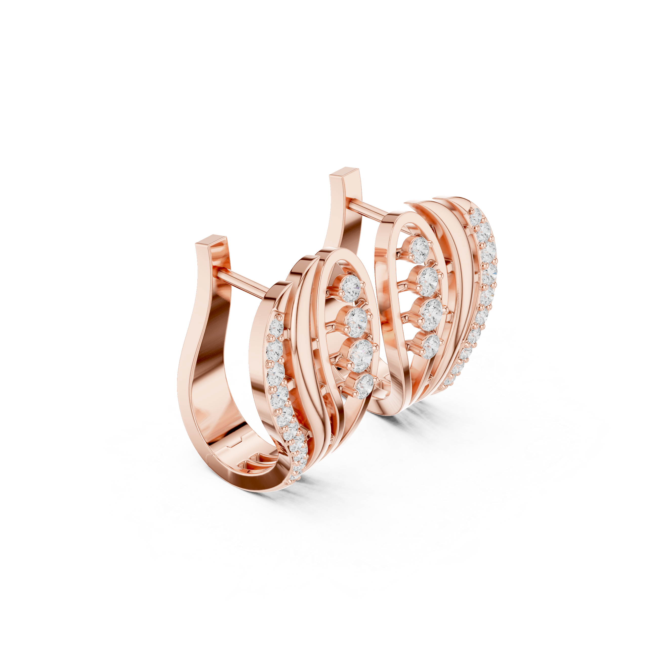 wing-shaped earrings with flowing diamond accents