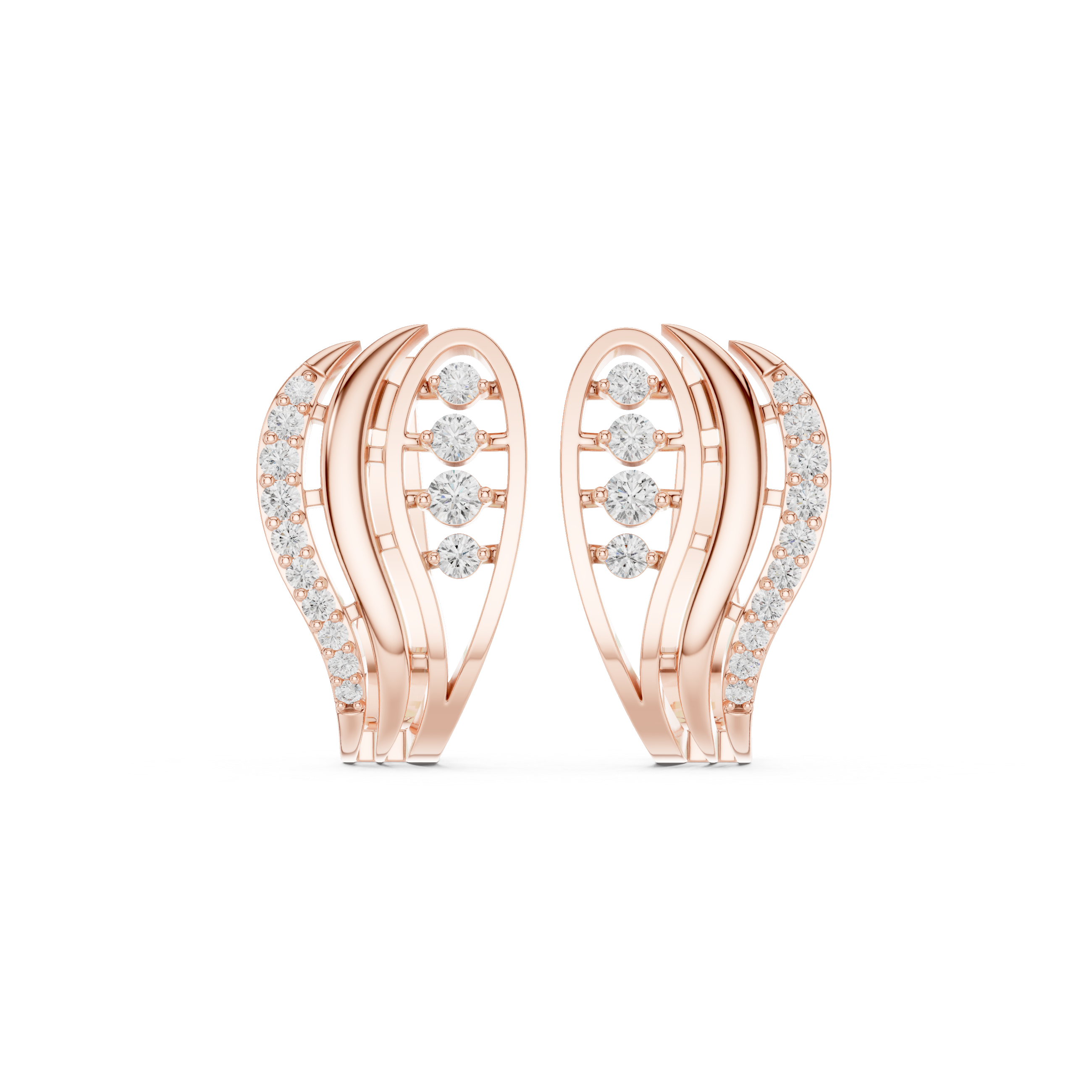 wing-shaped earrings with flowing diamond accents