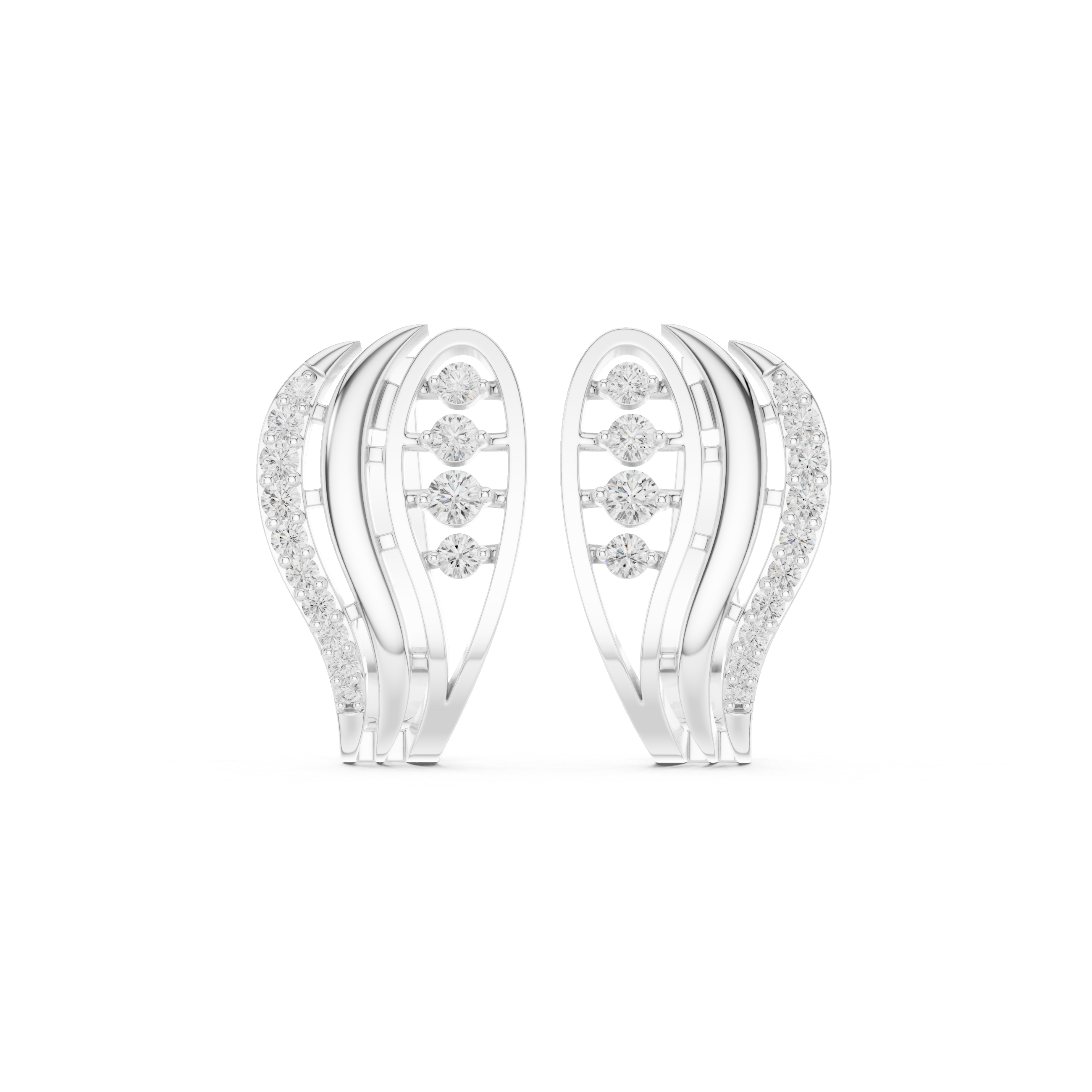 wing-shaped earrings with flowing diamond accents