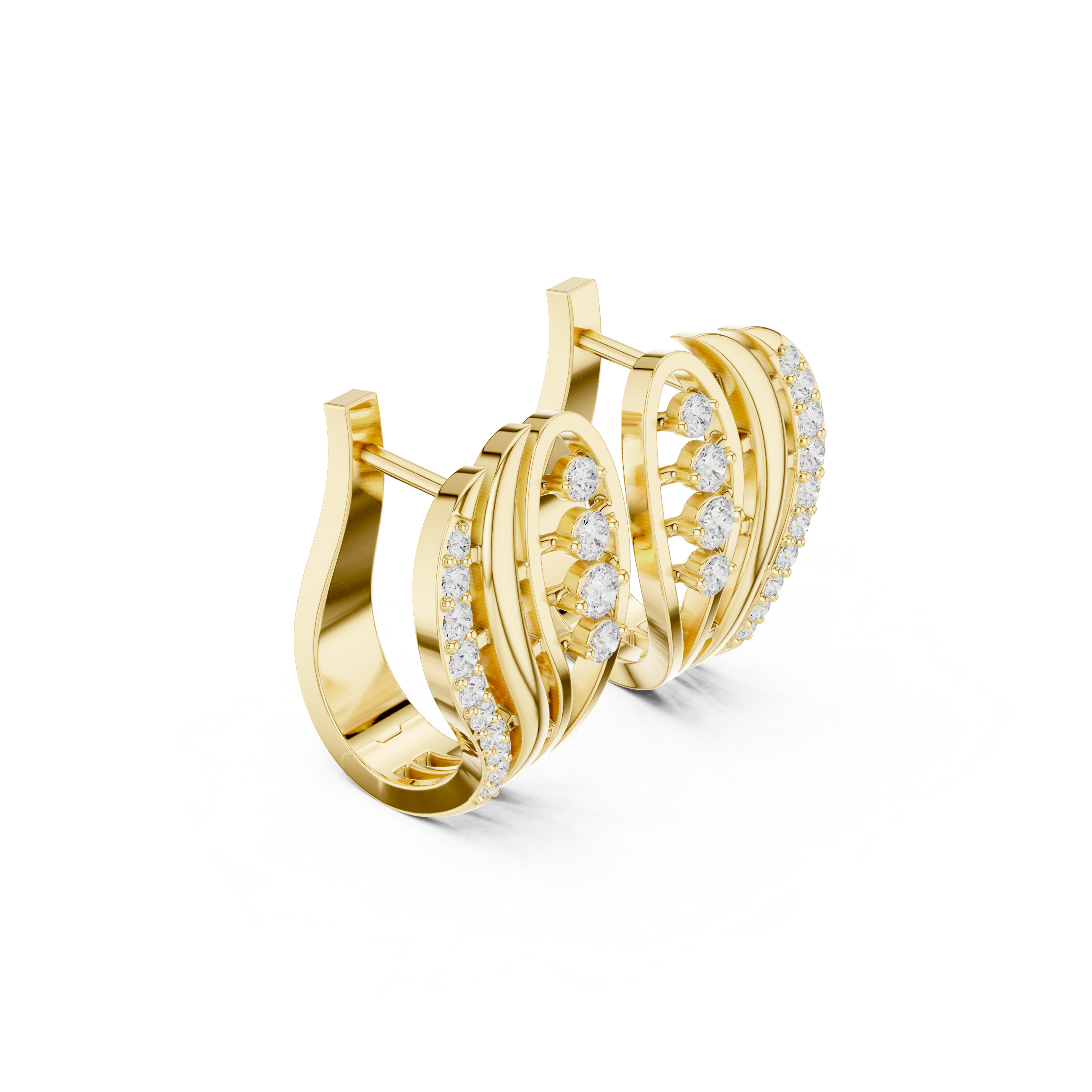 wing-shaped earrings with flowing diamond accents