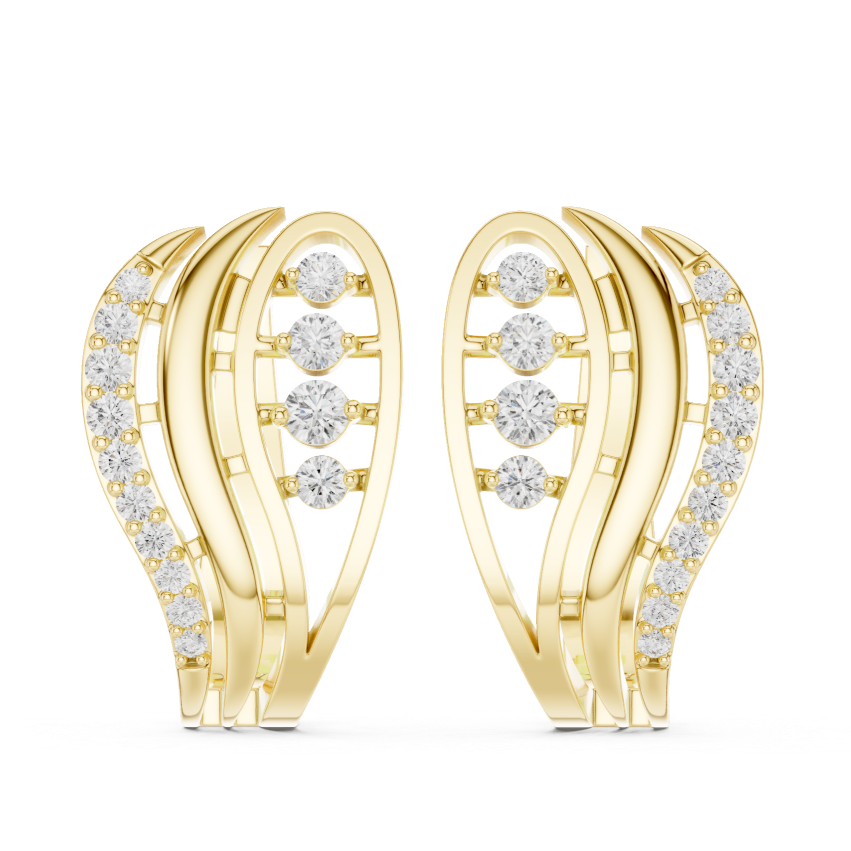 wing-shaped earrings with flowing diamond accents