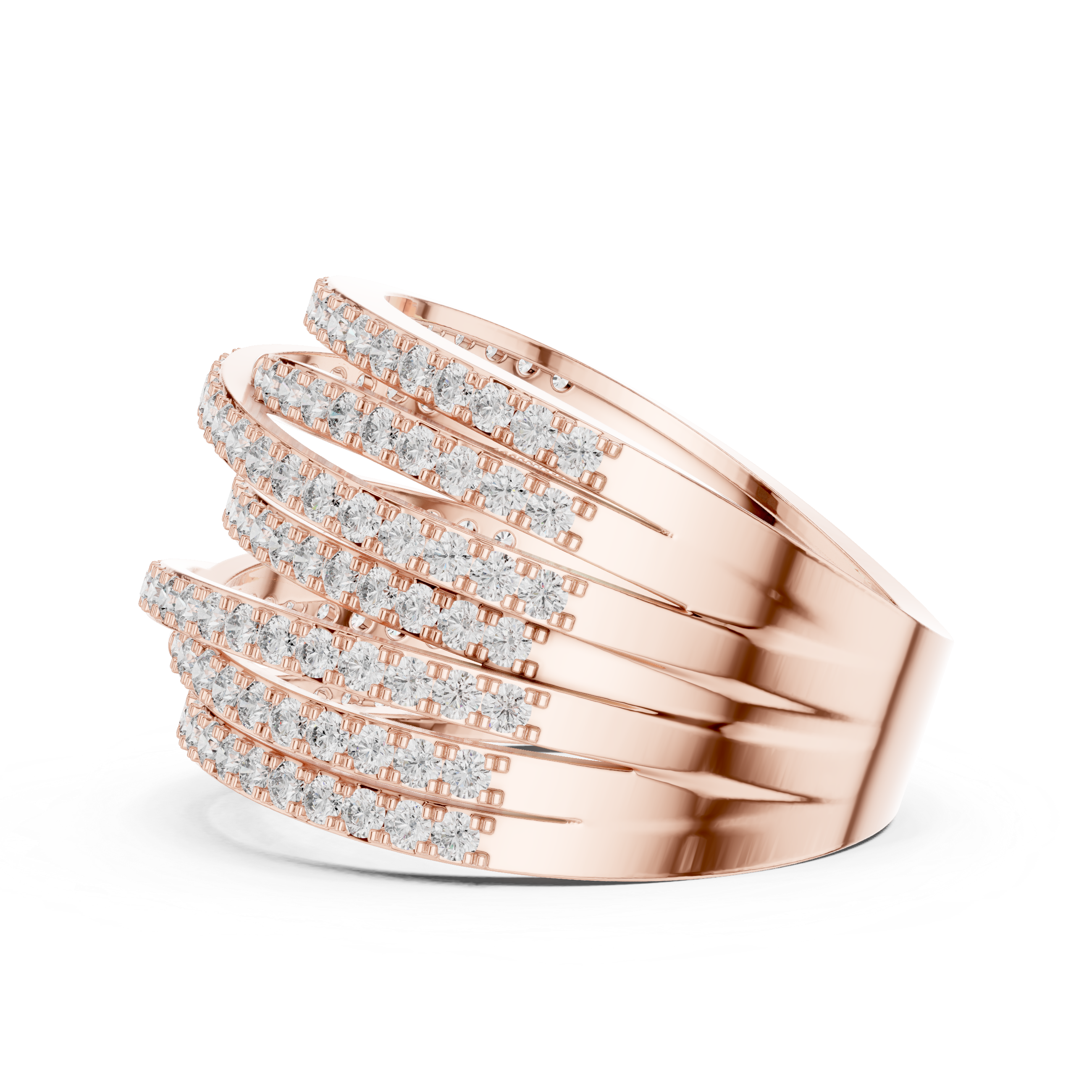 multi-band ring encrusted with sparkling diamonds.