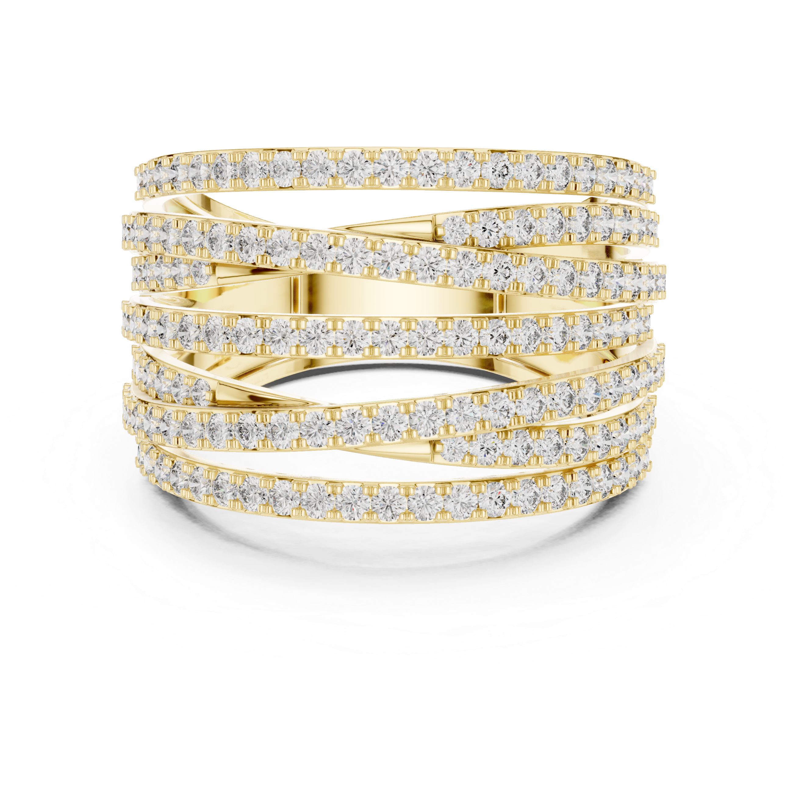 multi-band ring encrusted with sparkling diamonds.