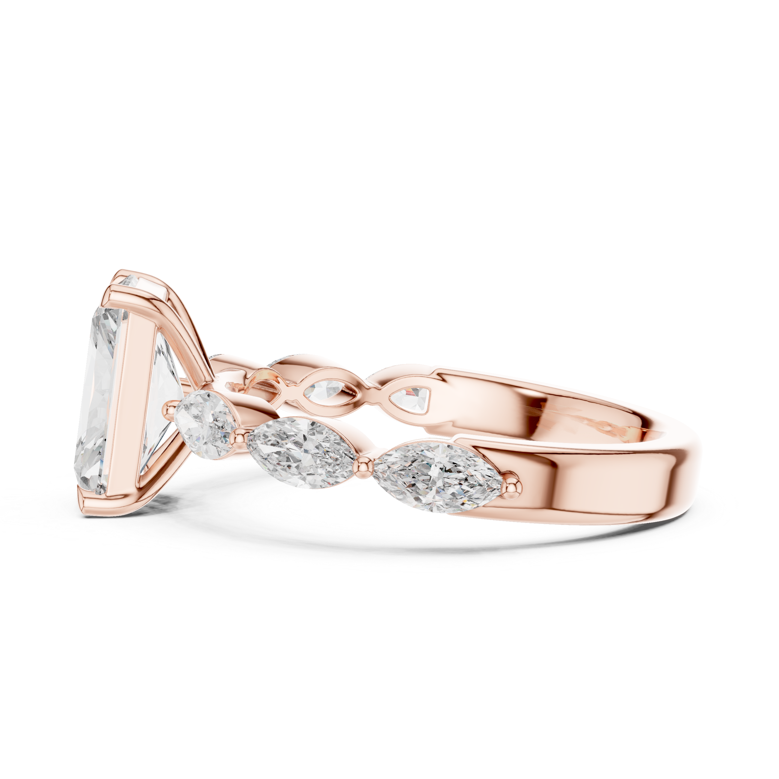 Ring with Rectangular and Marquise Diamonds