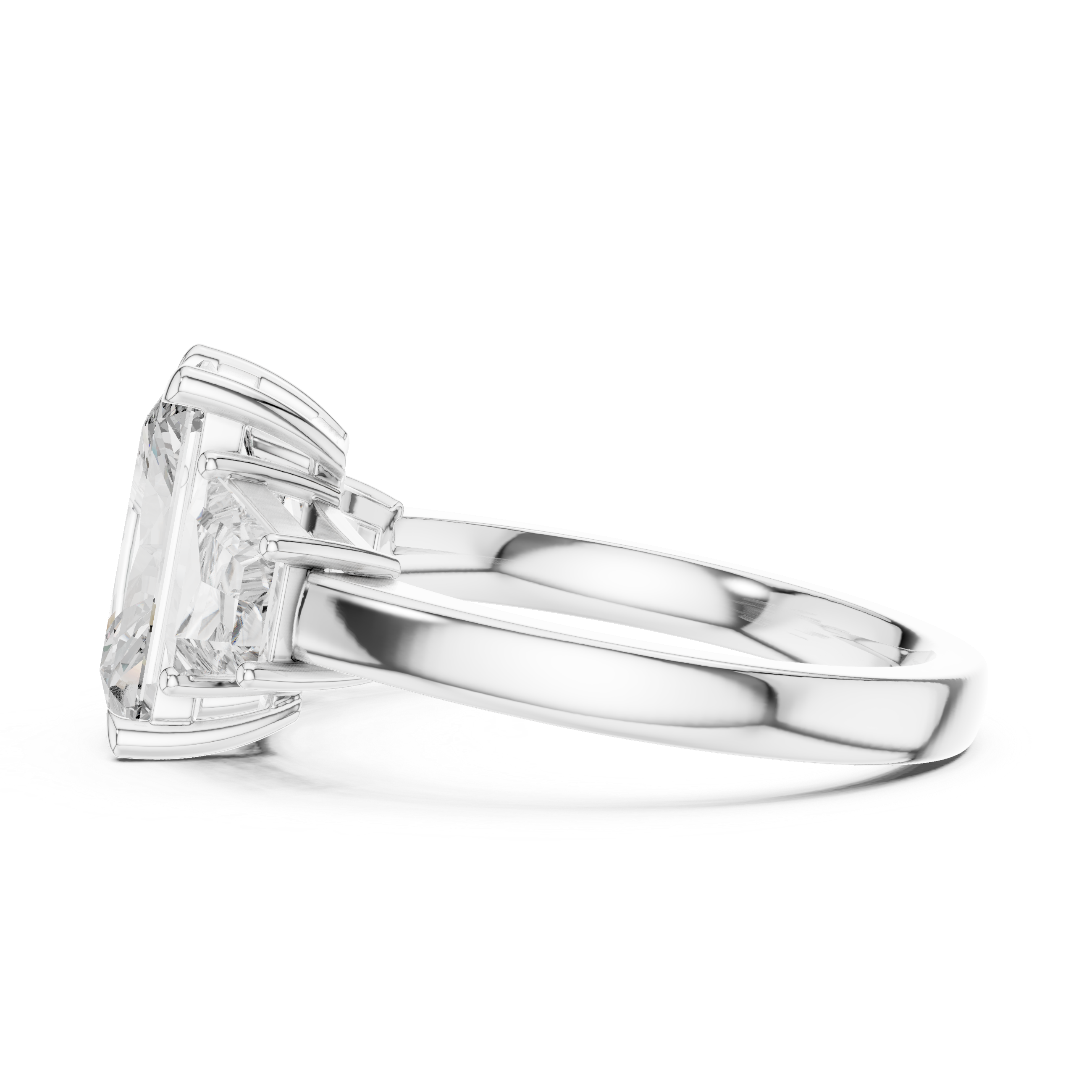 Three-Stone Diamond Engagement Ring with Rectangular Center Stone