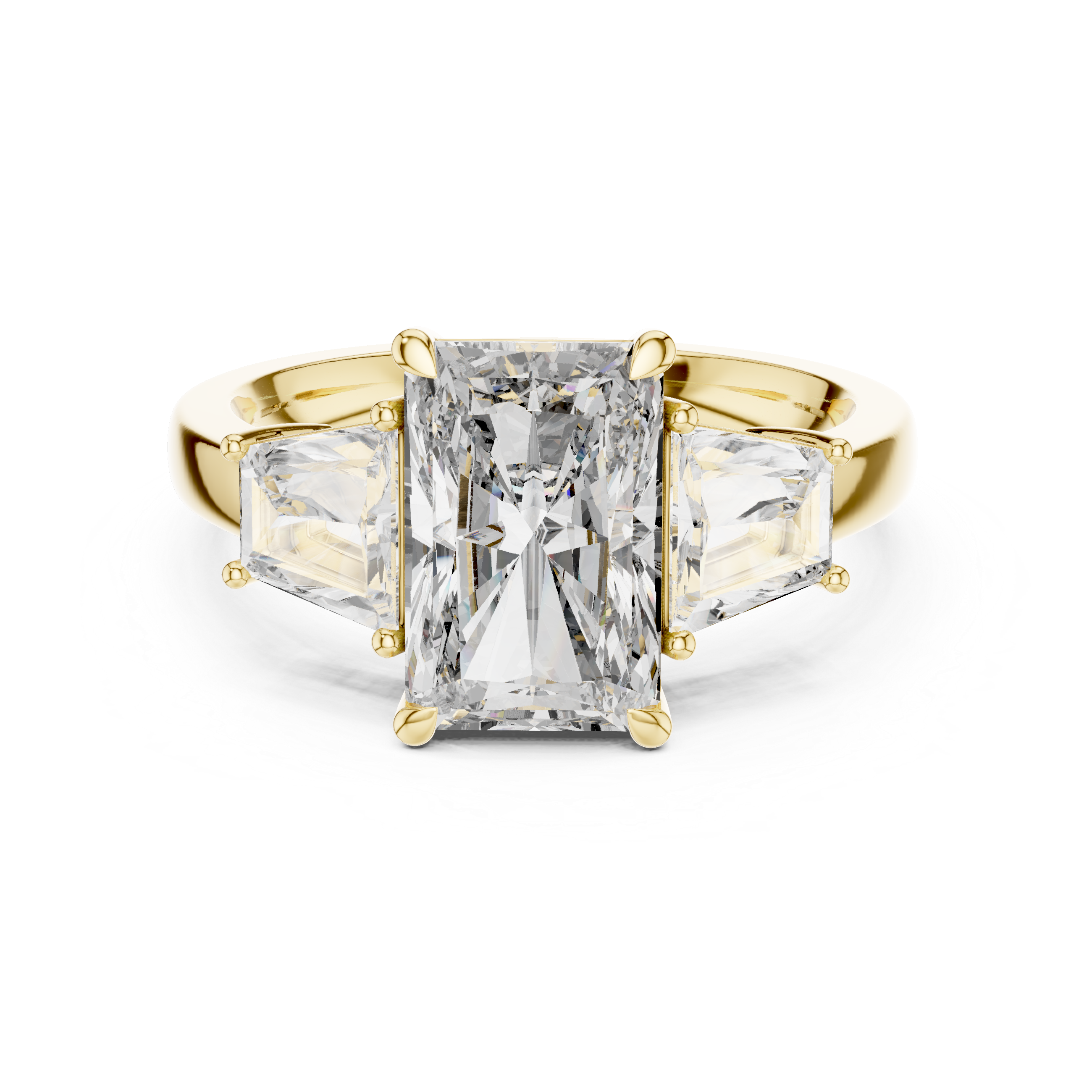 Three-Stone Diamond Engagement Ring with Rectangular Center Stone