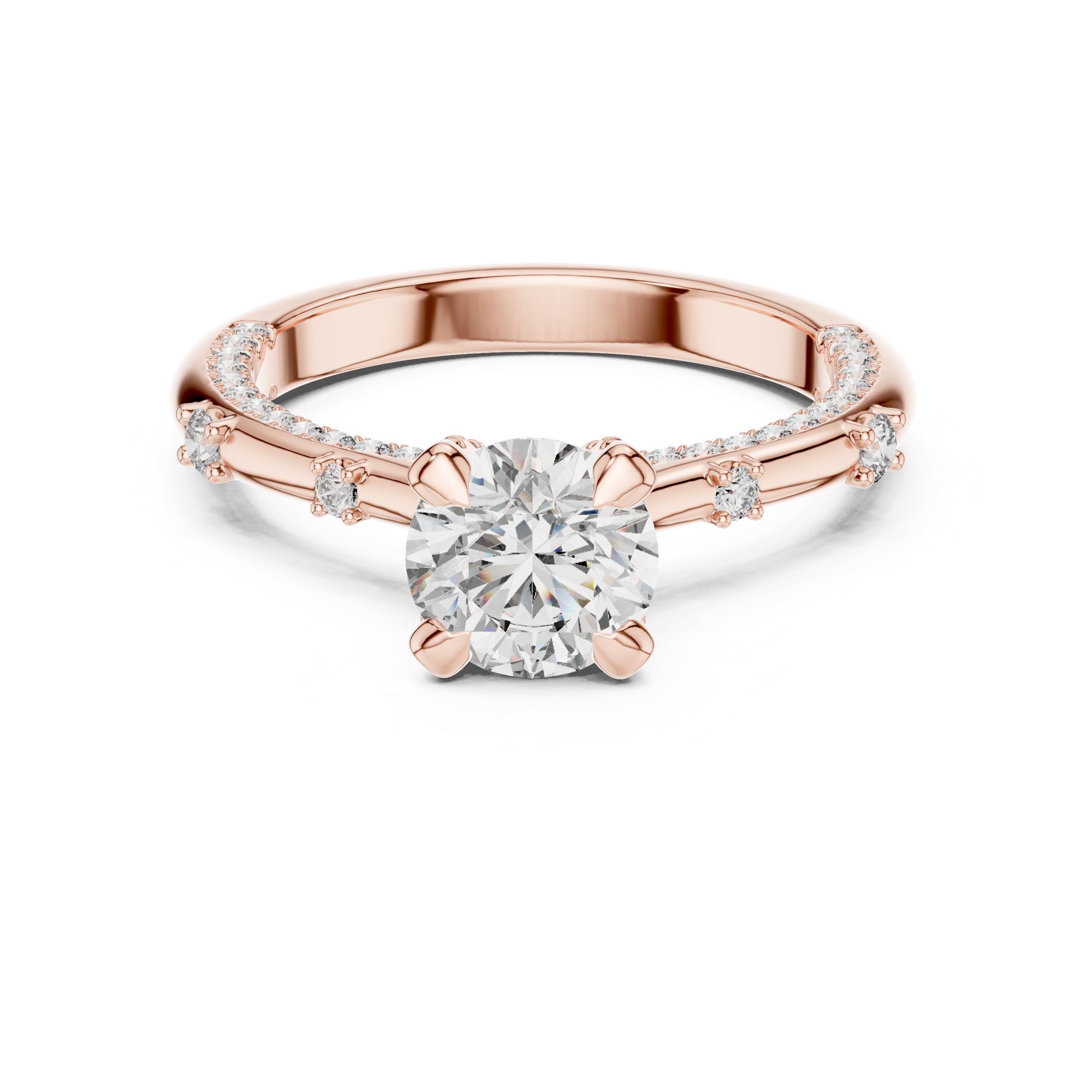 Halo Engagement Ring with Round Center Diamond and Pav? Band