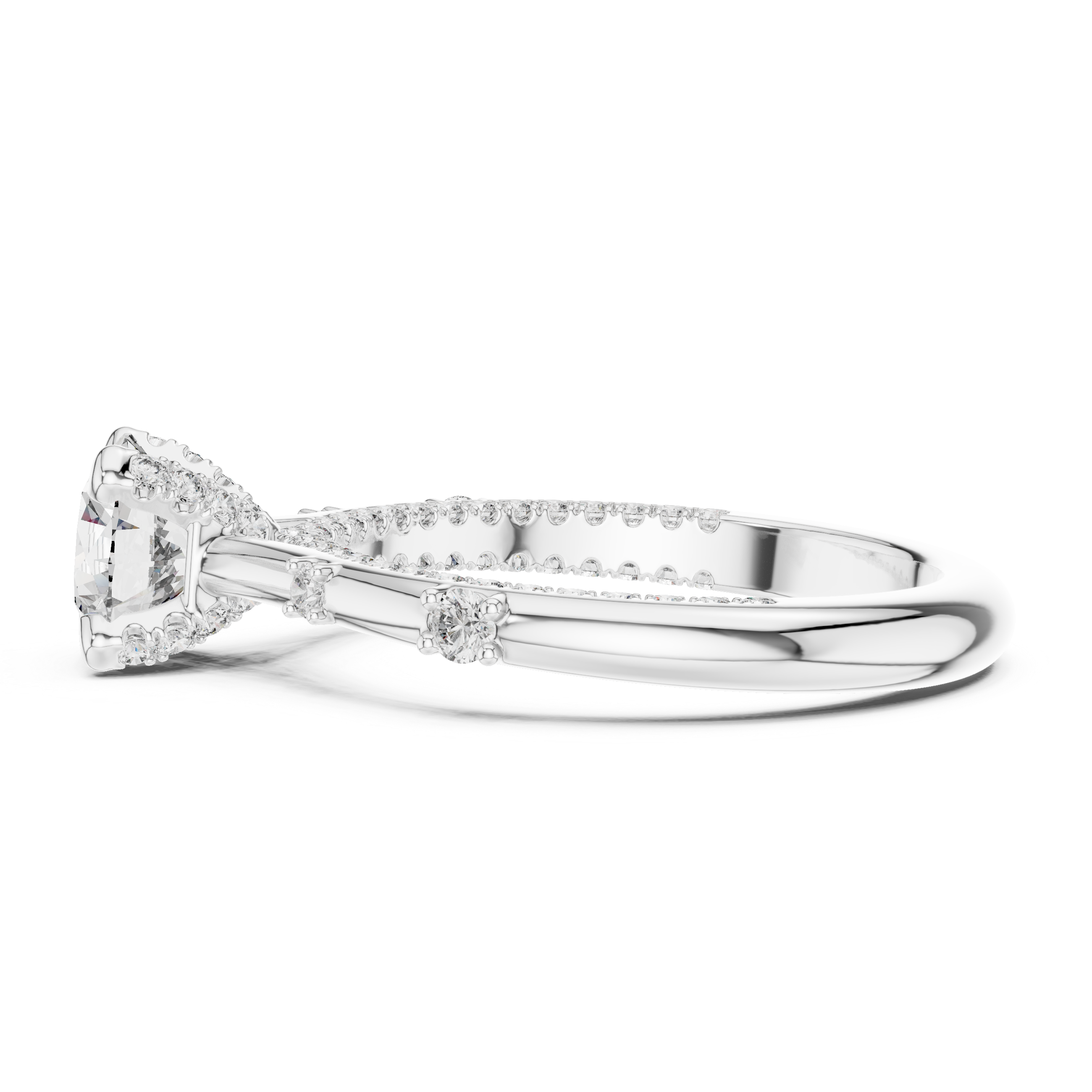 Halo Engagement Ring with Round Center Diamond and Pav? Band