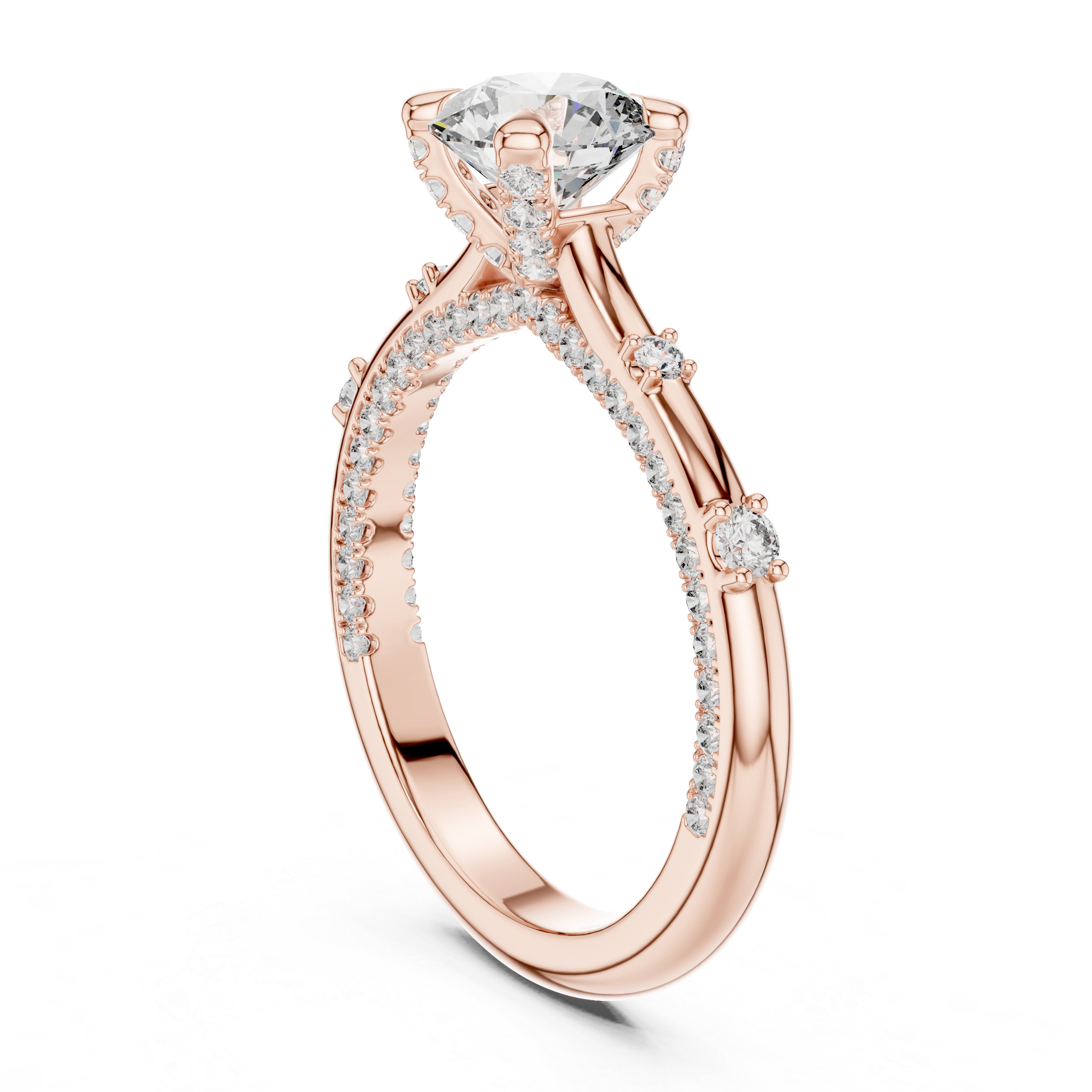 Halo Engagement Ring with Round Center Diamond and Pav? Band