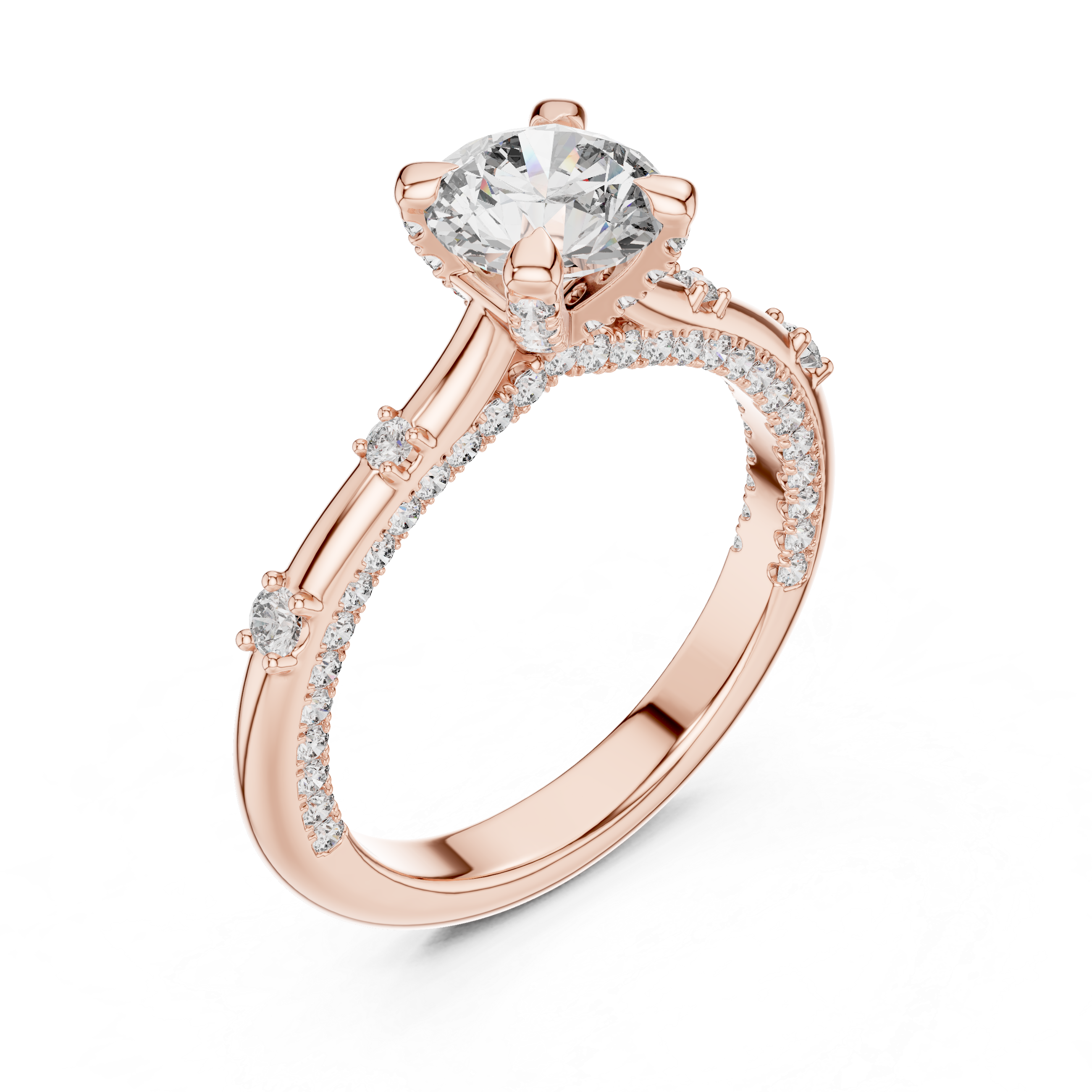 Halo Engagement Ring with Round Center Diamond and Pav? Band