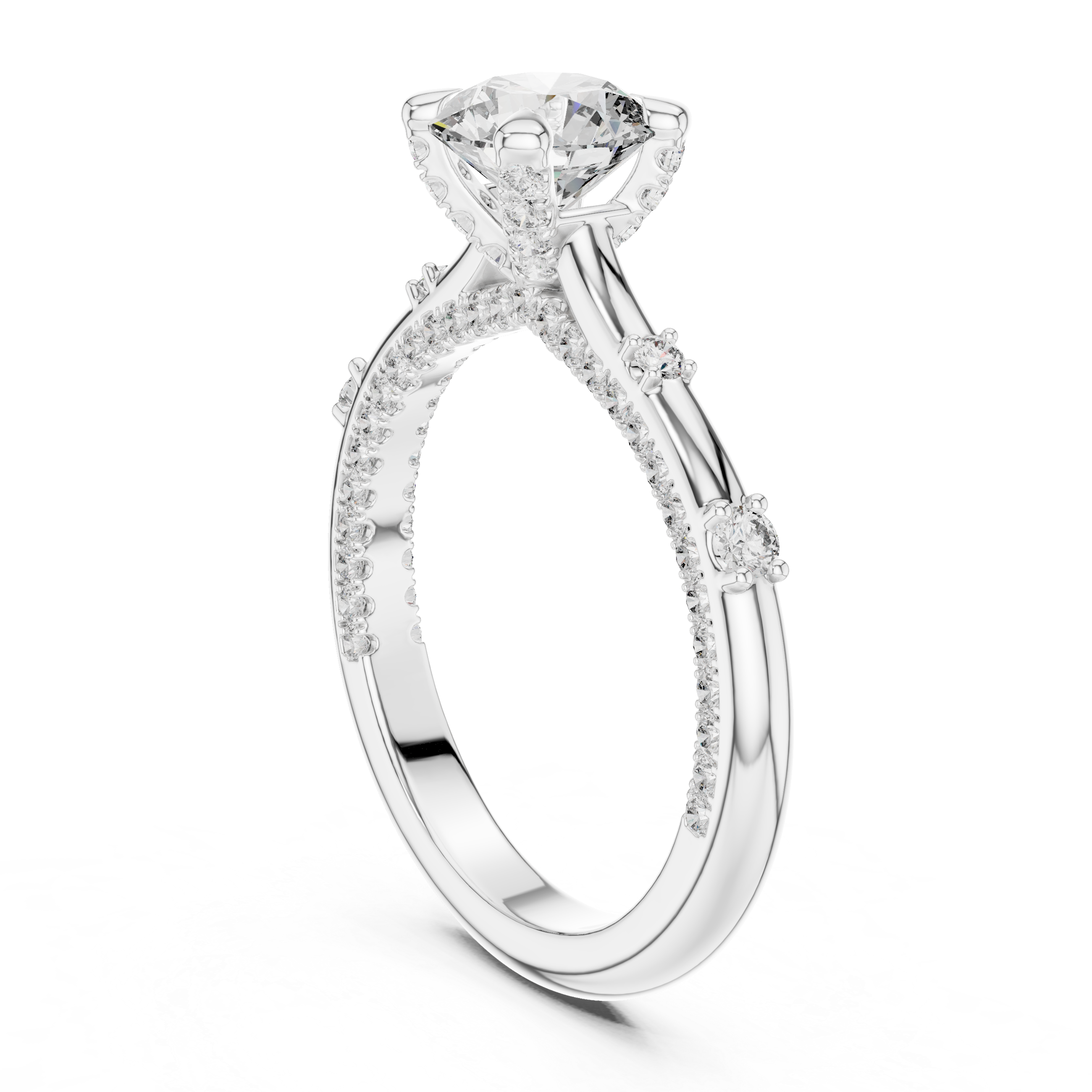 Halo Engagement Ring with Round Center Diamond and Pav? Band