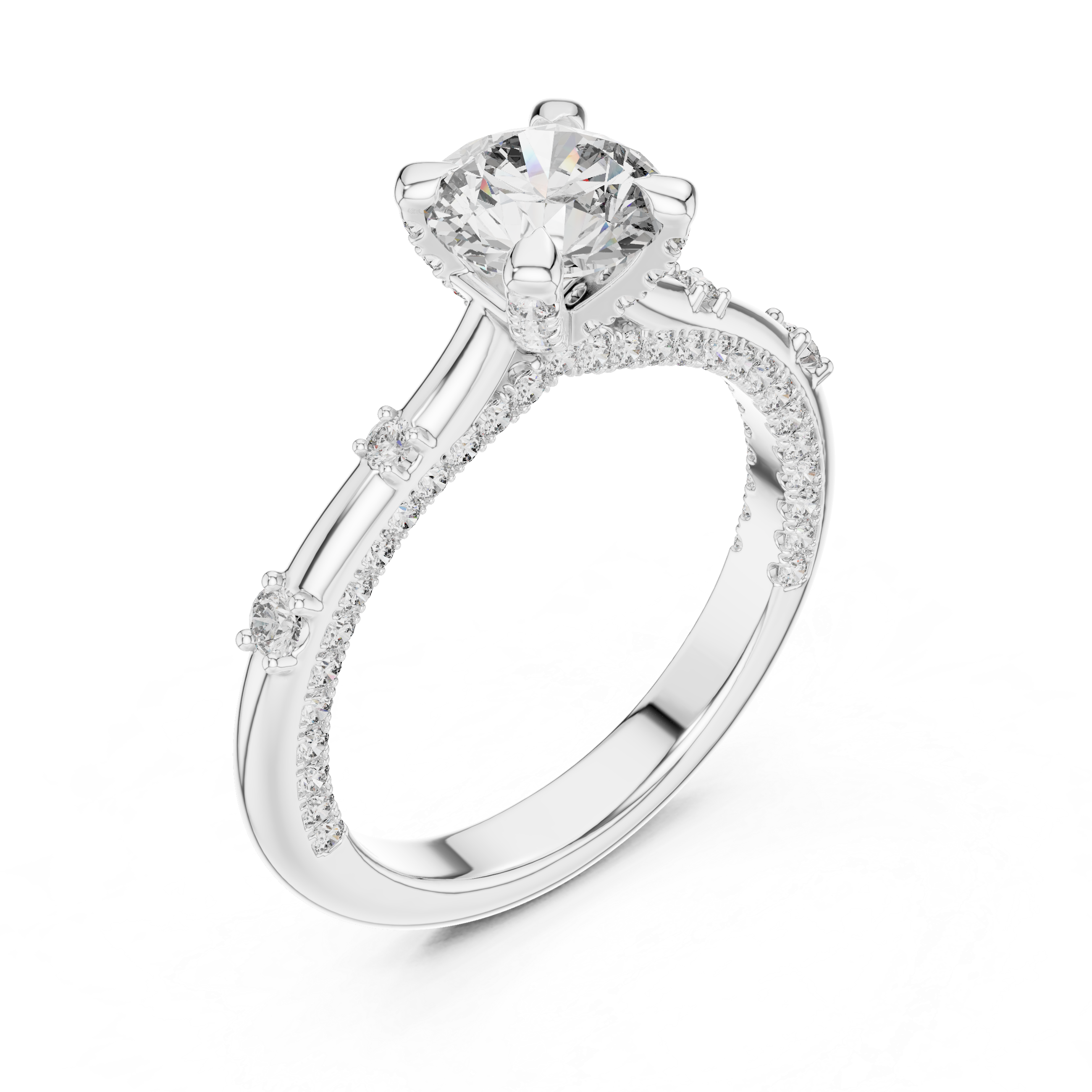 Halo Engagement Ring with Round Center Diamond and Pav? Band
