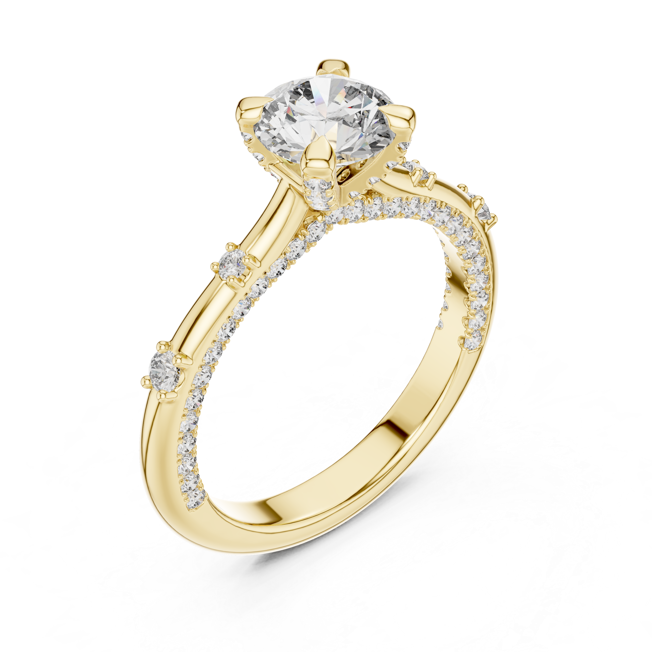 Halo Engagement Ring with Round Center Diamond and Pav? Band