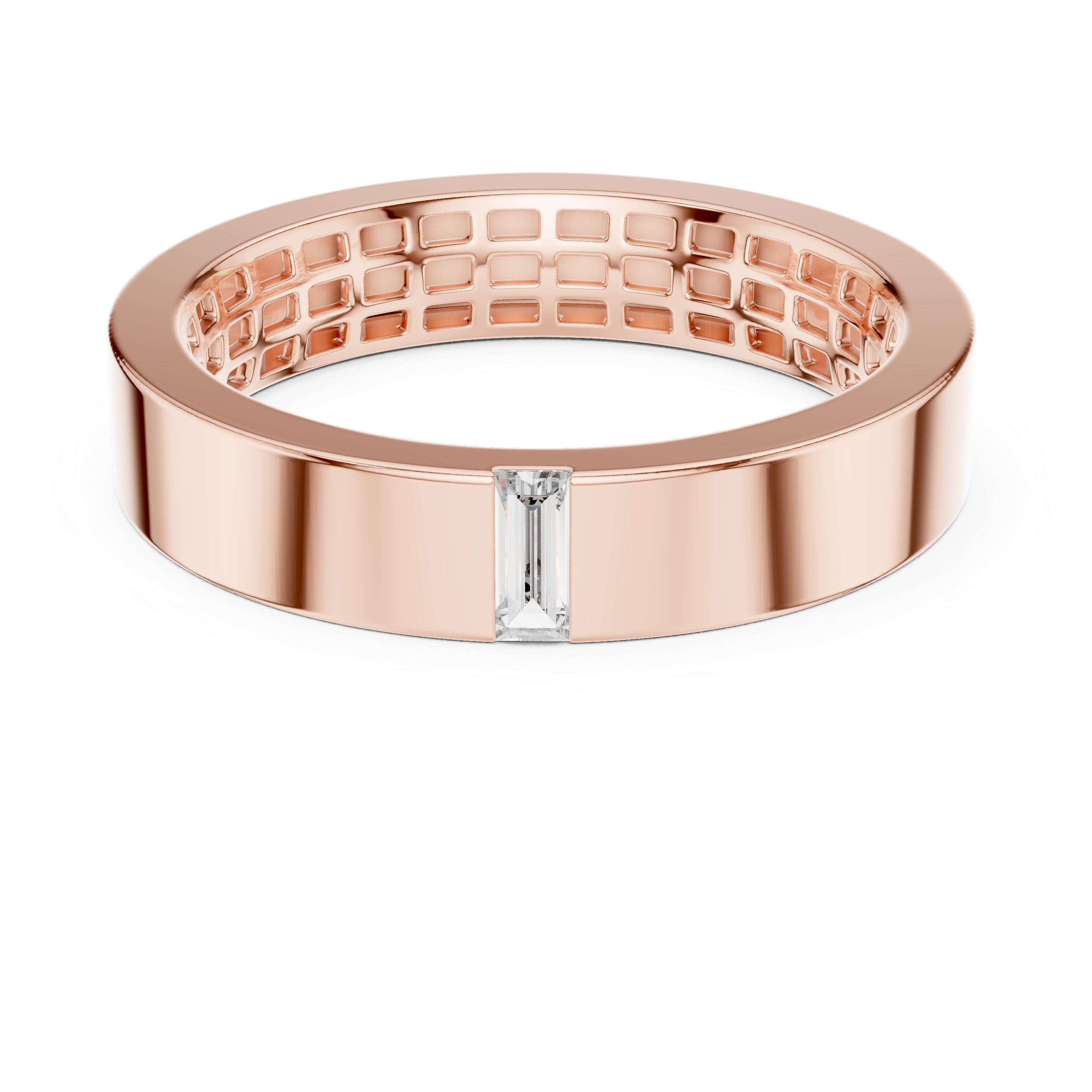 Contemporary Rose Gold Baguette Diamond Band Ring